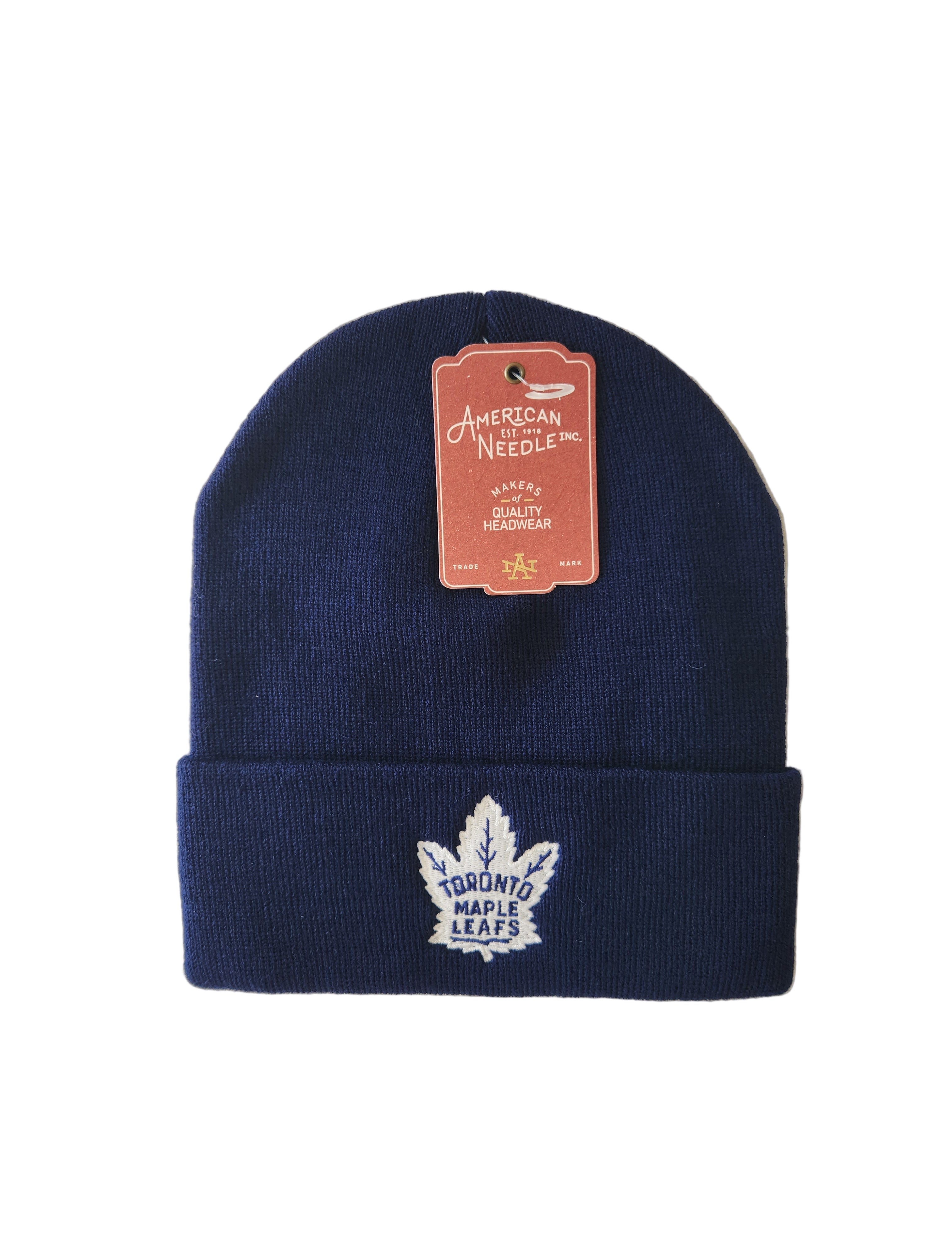 Bonnin en tricot côtelé bleu marine pour homme de la marque American Needle, équipe des Maple Leafs de Toronto de la LNH.