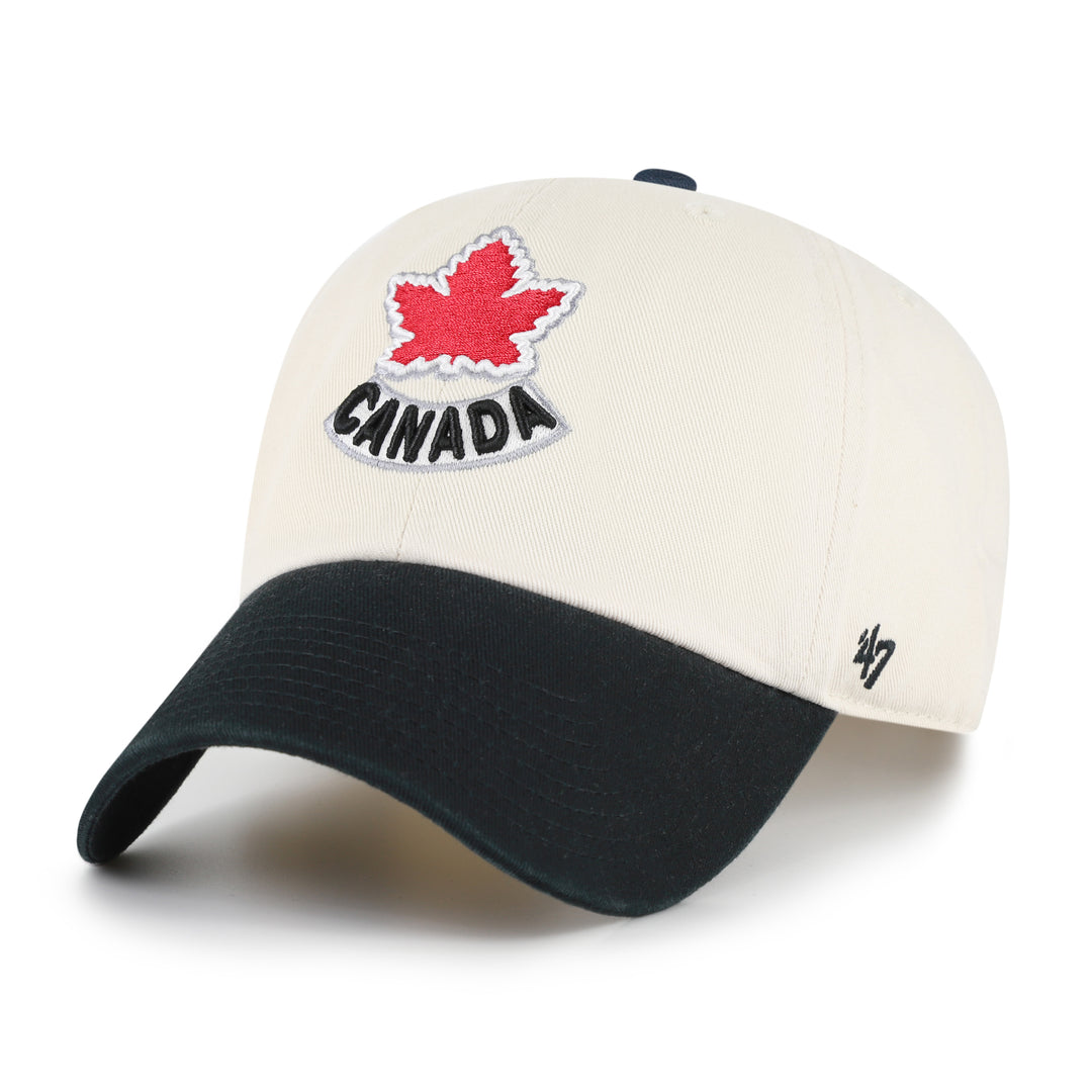 Casquette ajustable Hockey Canada IIHF 47 Brand beige/noir pour homme, logo Sure Shot Clean Up 2002