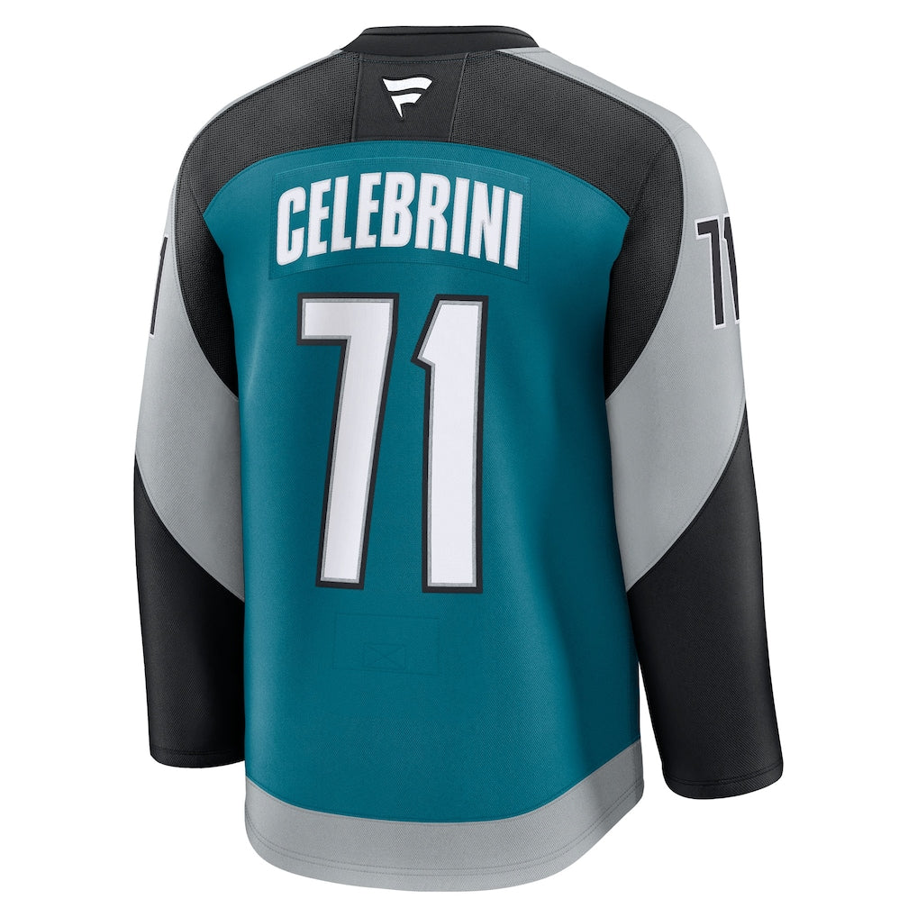 Maillot domicile premium bleu sarcelle pour homme Macklin Celebrini des Sharks de San Jose (NHL, marque Fanatics)