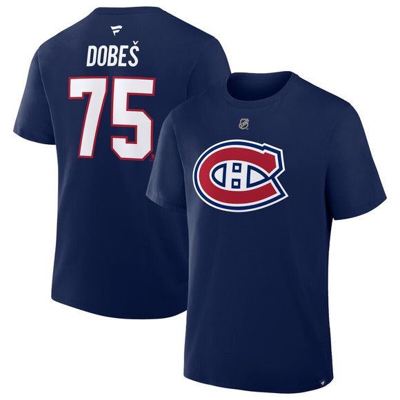 T-shirt authentique bleu marine Jakub Dobes des Canadiens de Montréal NHL Fanatics pour homme