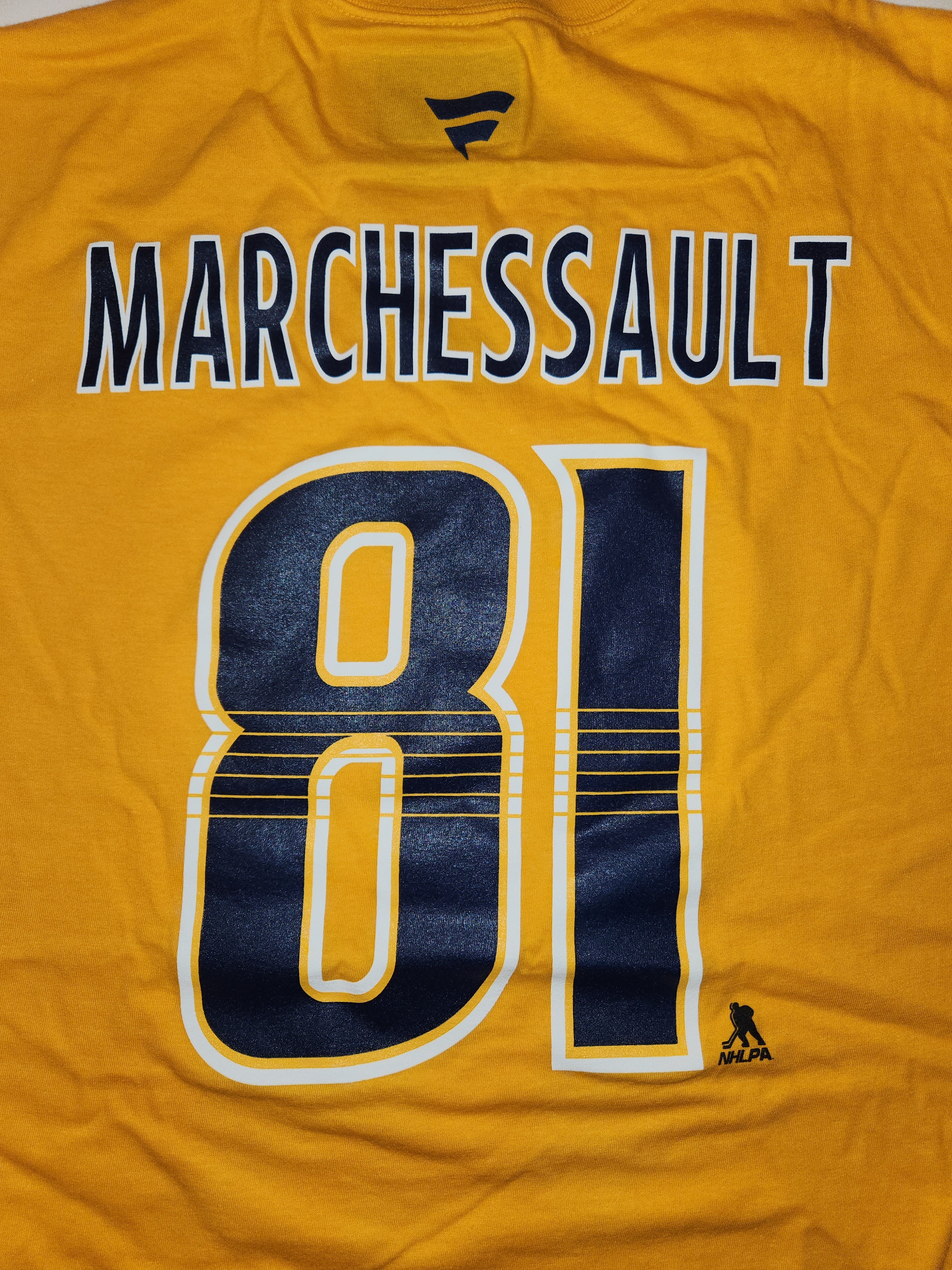 T-shirt authentique pour homme de marque NHL Fanatics des Predators de Nashville Jonathan Marchessault en or jaune