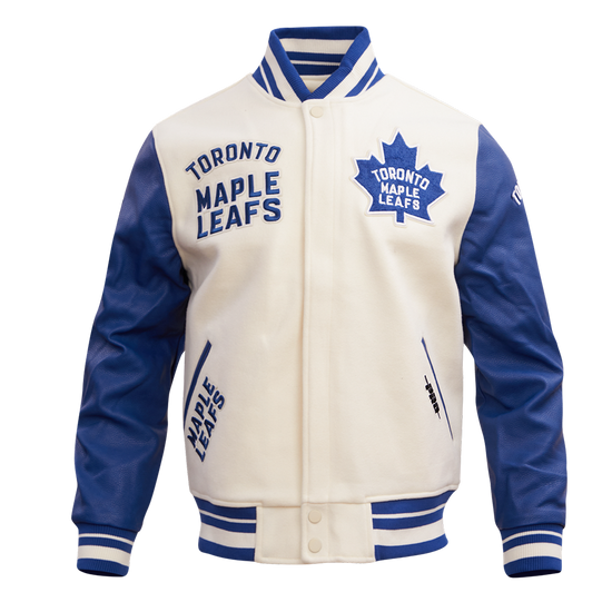 Veste universitaire en laine côtelée Modern Originals pour homme, couleur coquille d'œuf/bleu royal, modèle Pro Standard de la LNH des Maple Leafs de Toronto
