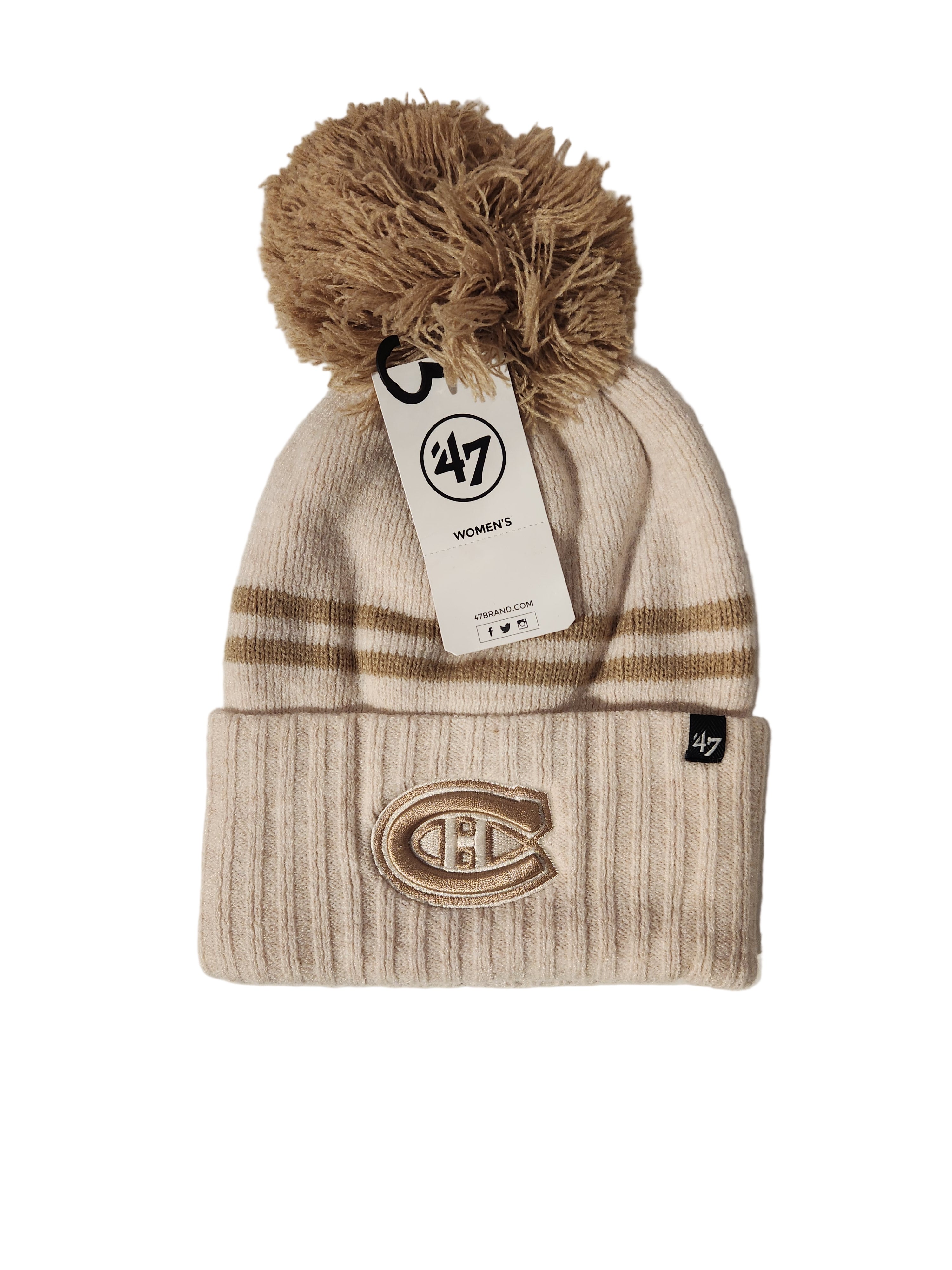 Bénin de laine beige à pompon pour femme de la marque 47 Brand, équipe des Canadiens de Montréal de la LNH