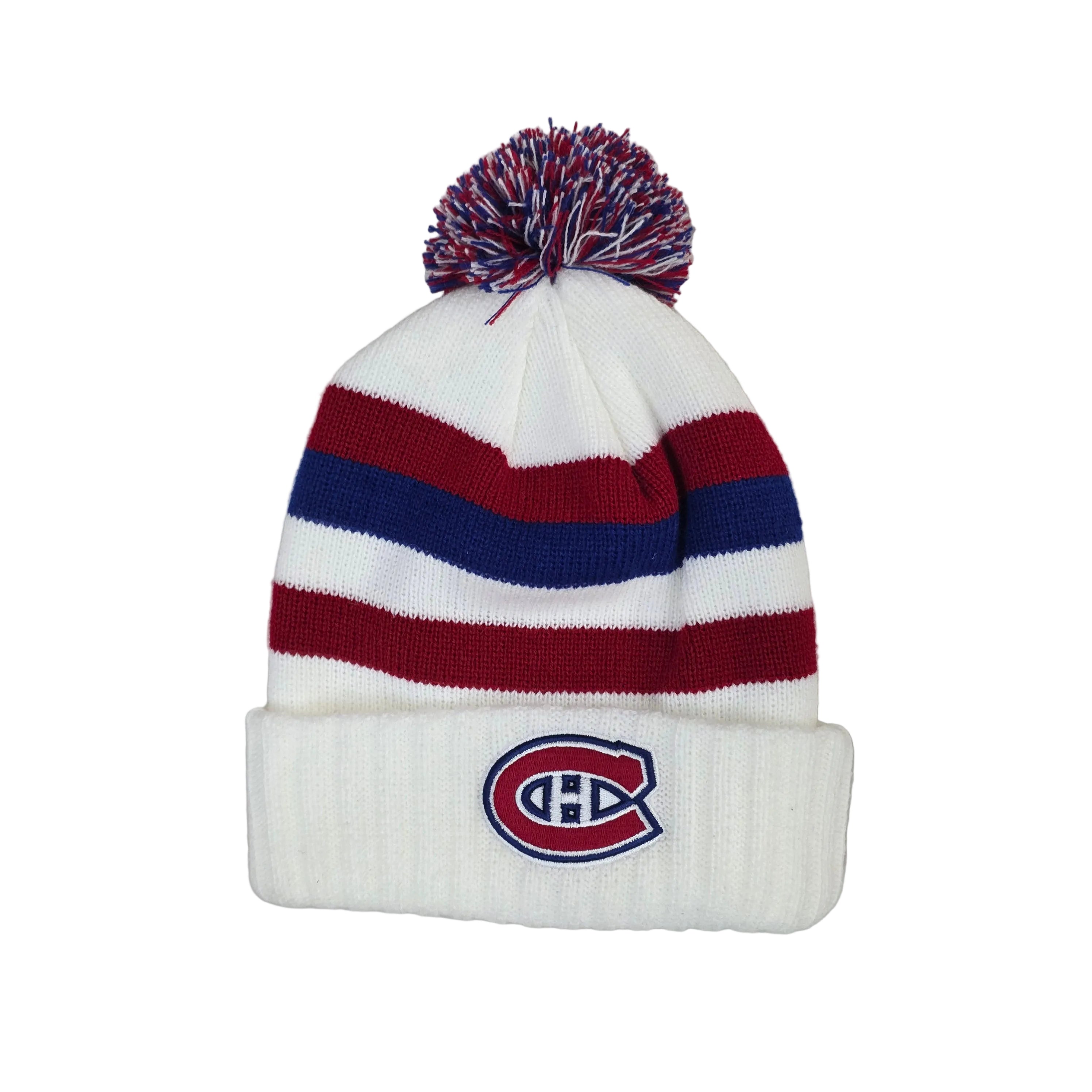 Bonnet tricoté à pompon et à manchette en laine crème pour homme des Canadiens de Montréal de la LNH American Needle