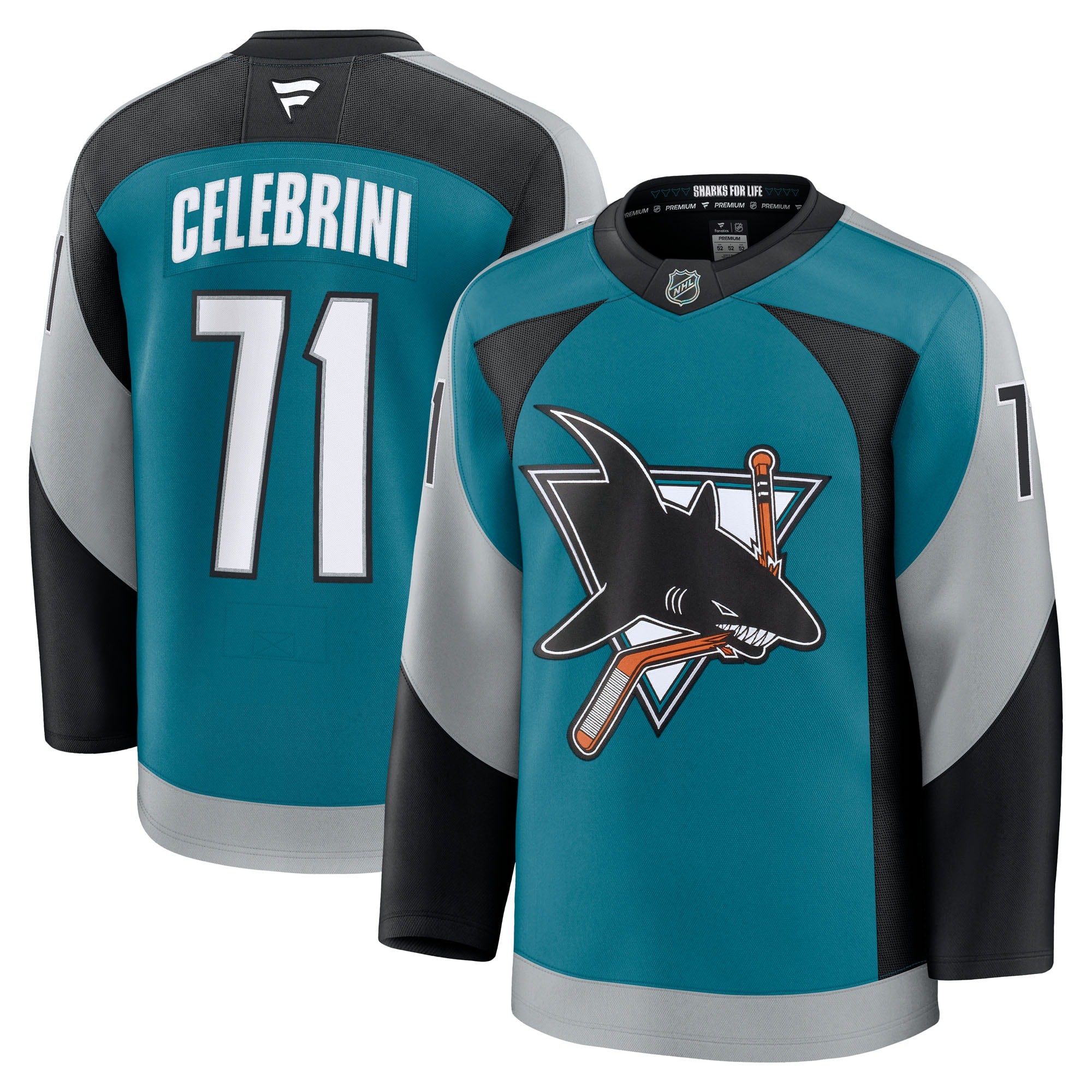 Maillot domicile premium bleu sarcelle pour homme Macklin Celebrini des Sharks de San Jose (NHL, marque Fanatics)