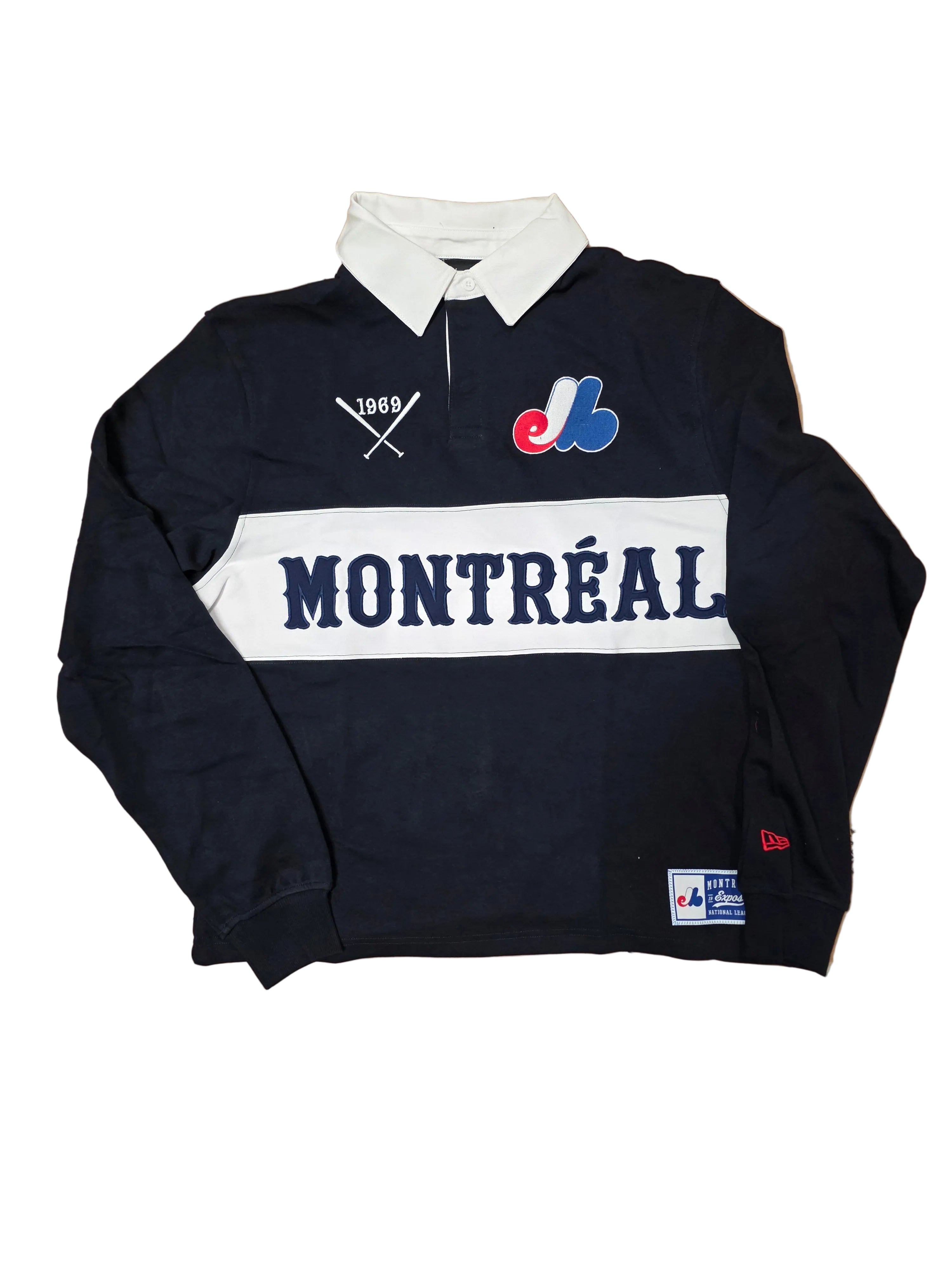 Montreal Expos MLB New Era Men's Navy Throwback Rugby Long-sleeve Shirt