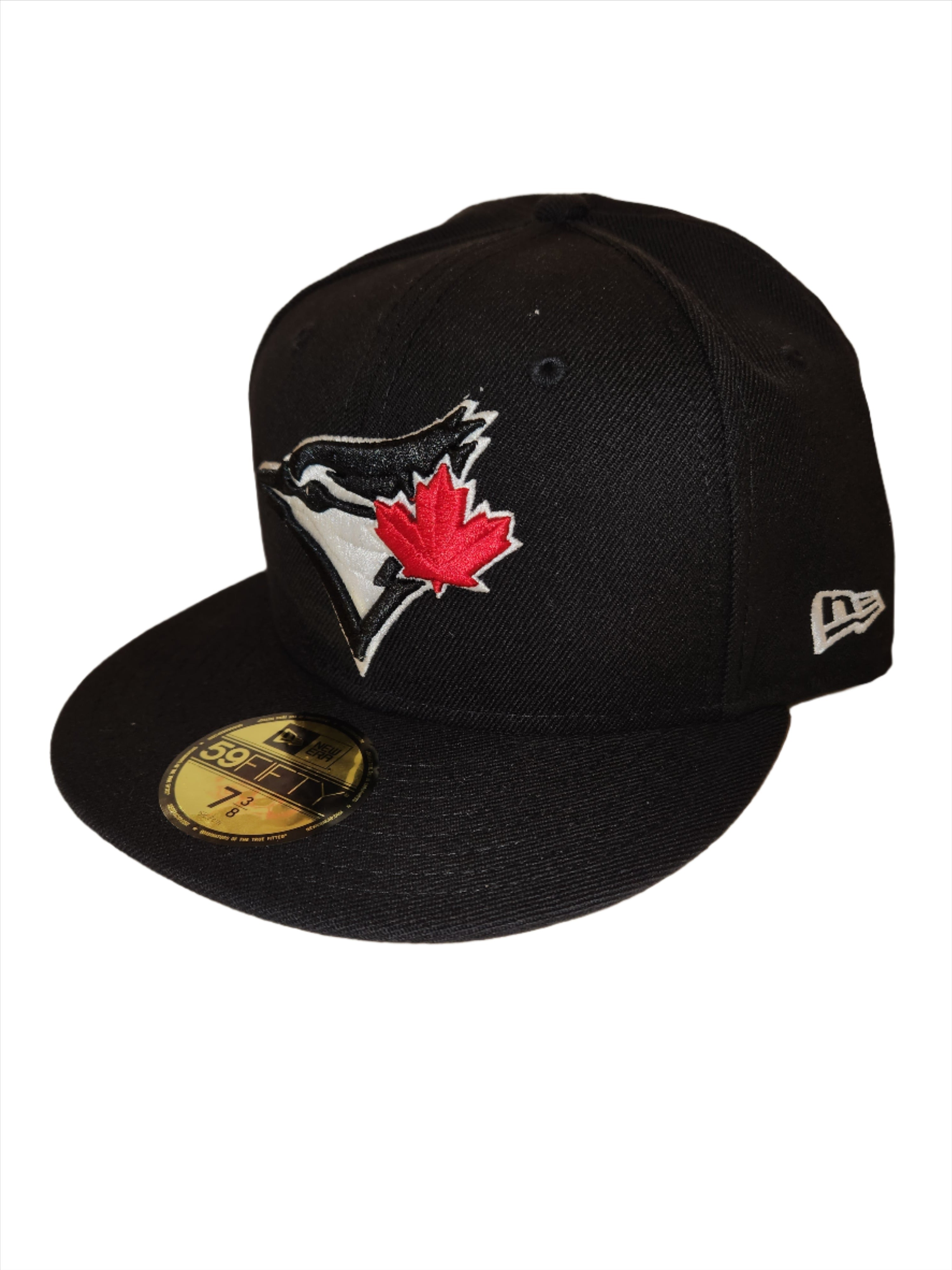 Toronto Blue Jays MLB New Era Men's Black White 59Fifty Red Leaf Fitted Hat
