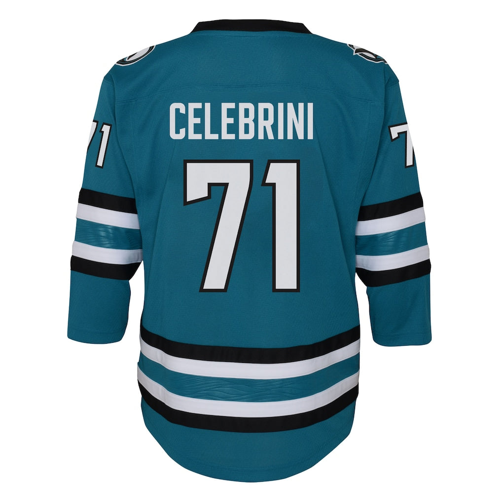 Maillot domicile Pro-Stitched Premier pour jeunes des Sharks de San Jose de Macklin Celebrini (NHL)