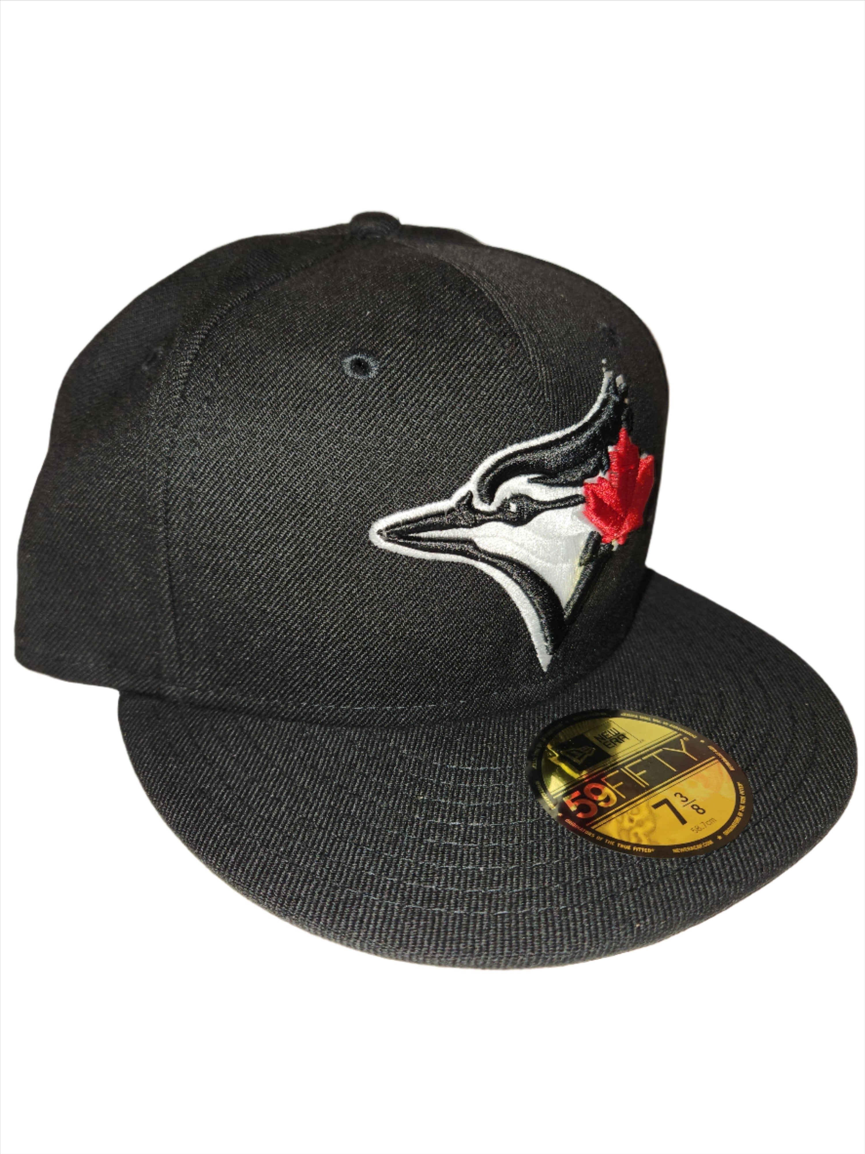 Toronto Blue Jays MLB New Era Men's Black White 59Fifty Red Leaf Fitted Hat