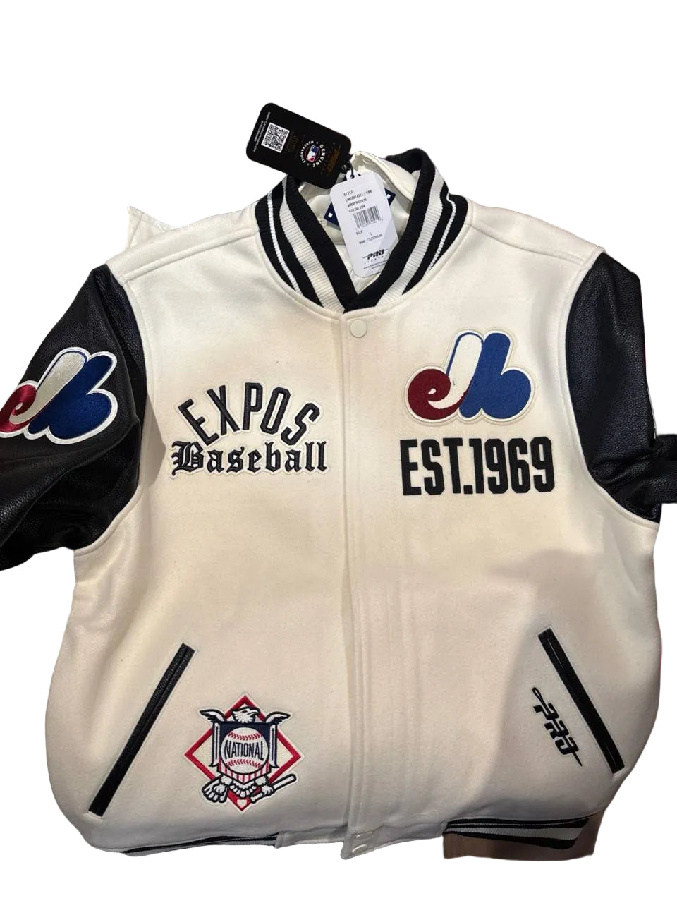Montreal Expos MLB Pro Standard Men's Eggshell/Black Modern Originals Rib Wool Varsity Jacket