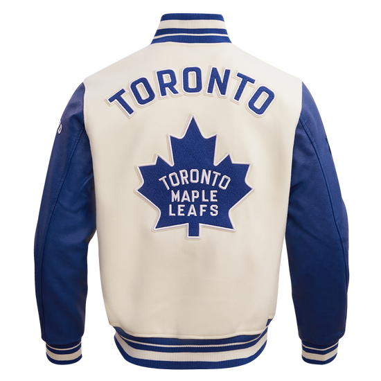 Toronto Maple Leafs NHL Pro Standard Men's Eggshell/Royal Blue Modern Originals Rib Wool Varsity Jacket
