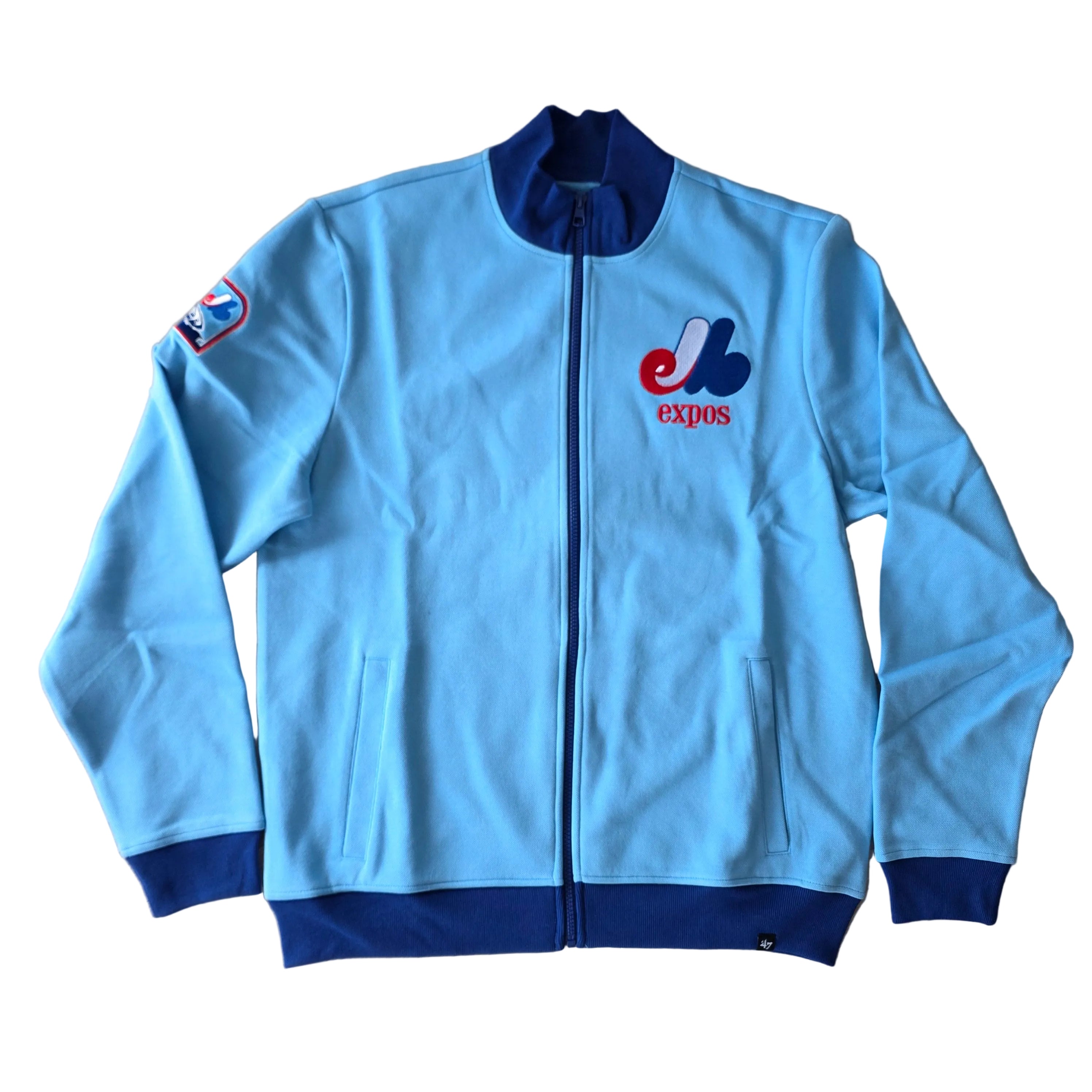 Veste de survêtement piqué pour homme, modèle Royal Relief Pitcher, des Expos de Montréal (MLB), de la marque 47.