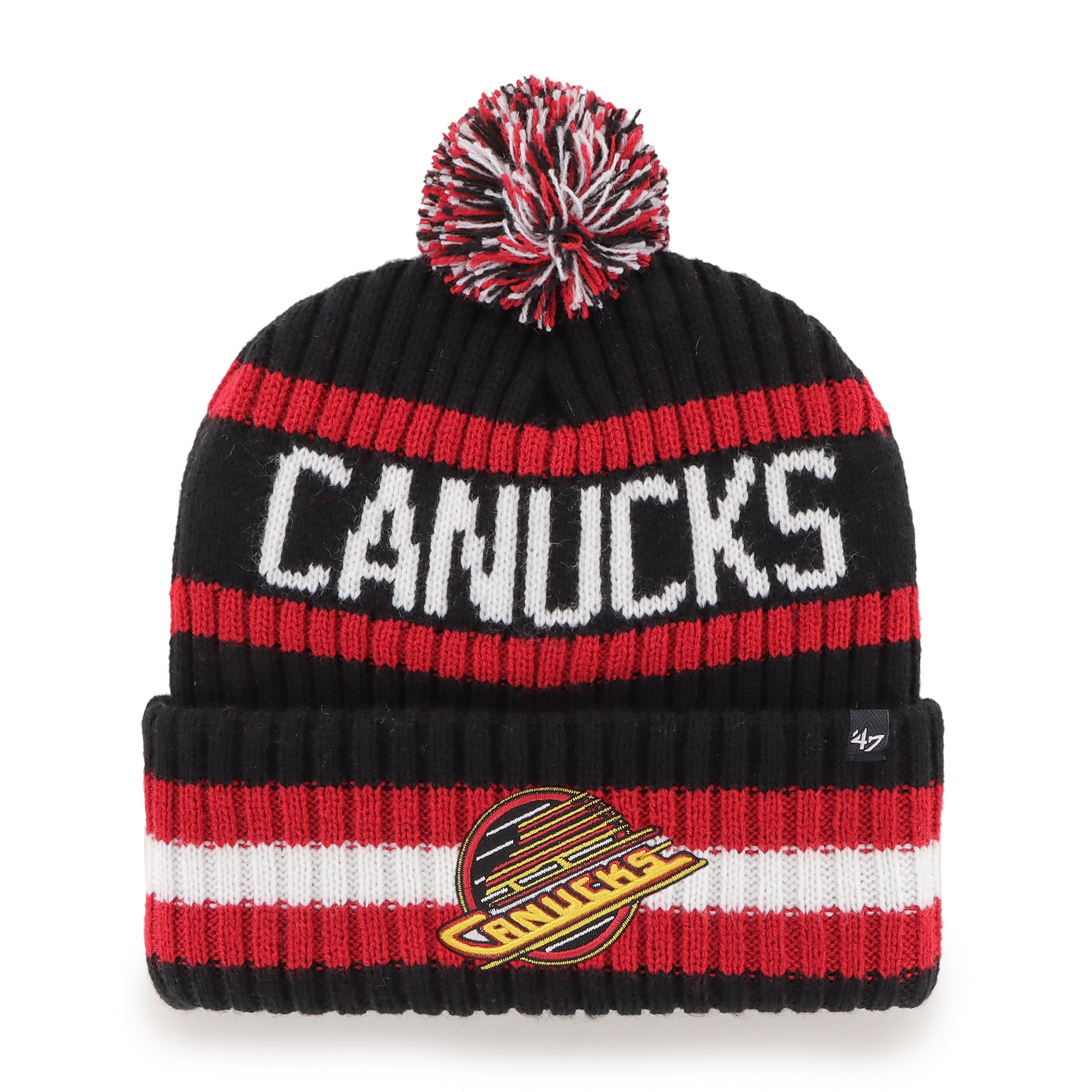Bonnet tricoté à pompon Bering noir/rouge 47 Brand des Canucks de Vancouver LNH pour hommes