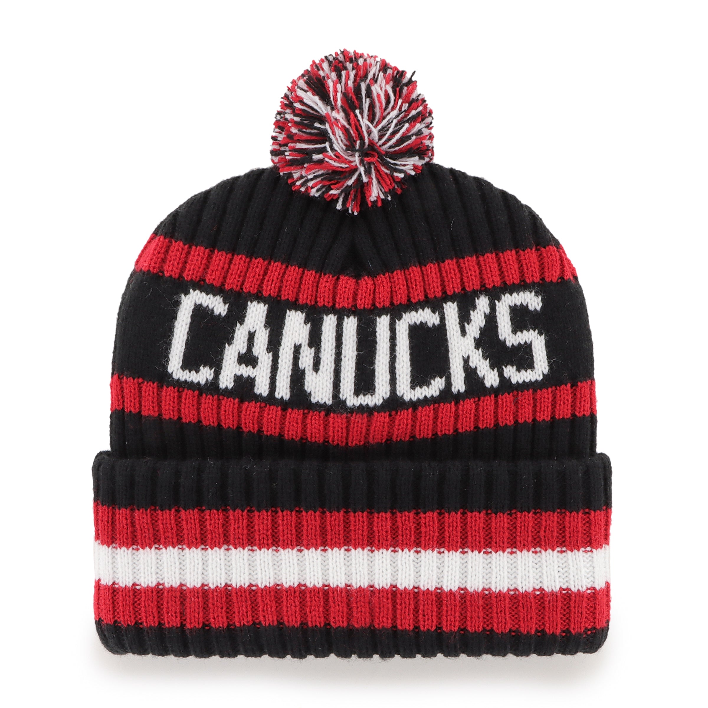Vancouver Canucks NHL 47 Brand Men's Black/Red Bering Cuff Pom Knit