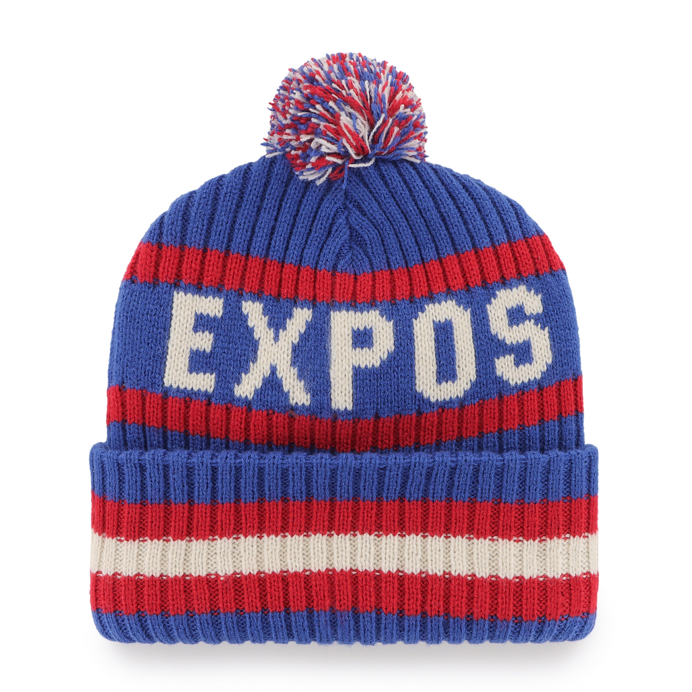 Montreal Expos MLB 47 Brand Men's Royal/Red Bering Cuff Pom Knit