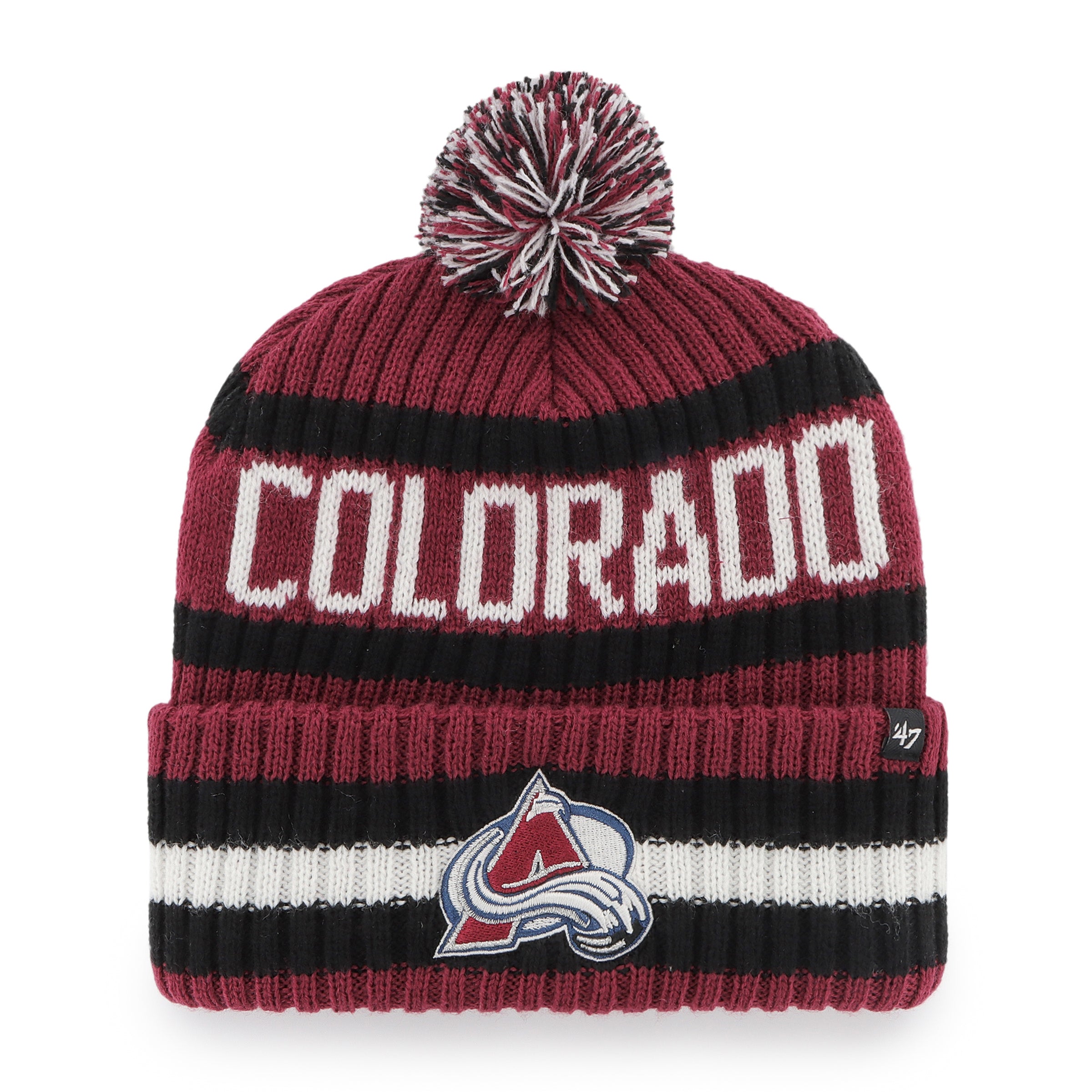 Colorado Avalanche NHL 47 Brand Men's Burgundy/Black Bering Cuff Pom Knit