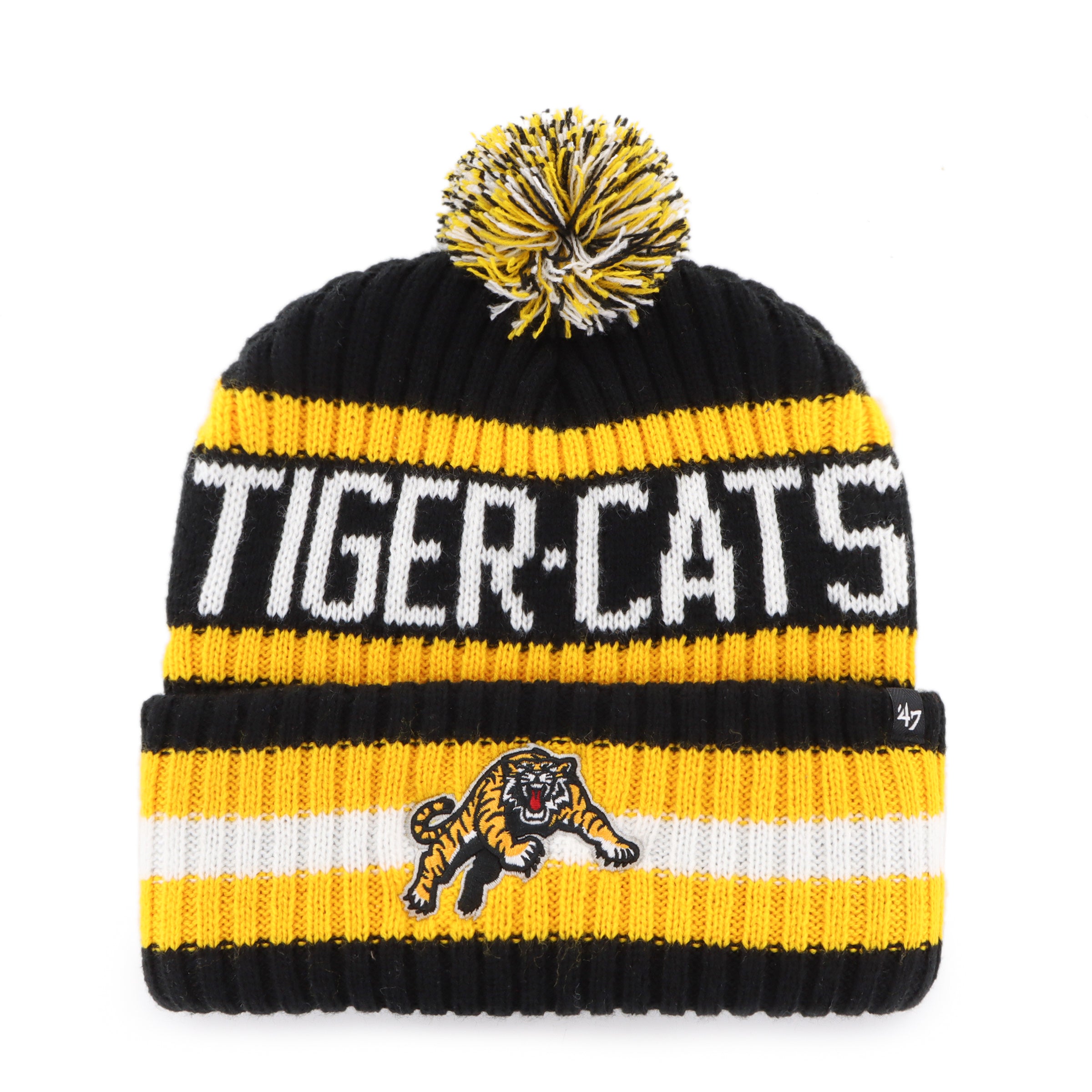 Hamilton Tiger-Cats CFL 47 Brand Bonnet en tricot noir/jaune avec pompon Bering pour homme