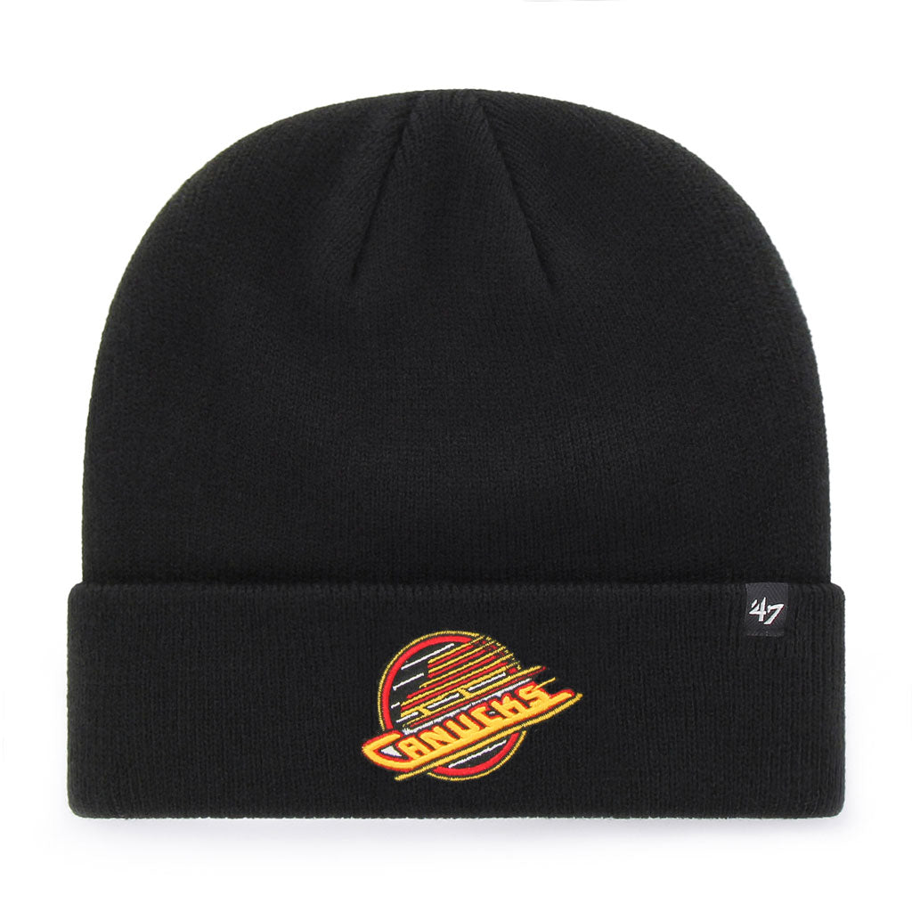 Bonnet en tricot à revers avec logo 1985 noir de la marque NHL 47 des Canucks de Vancouver pour hommes