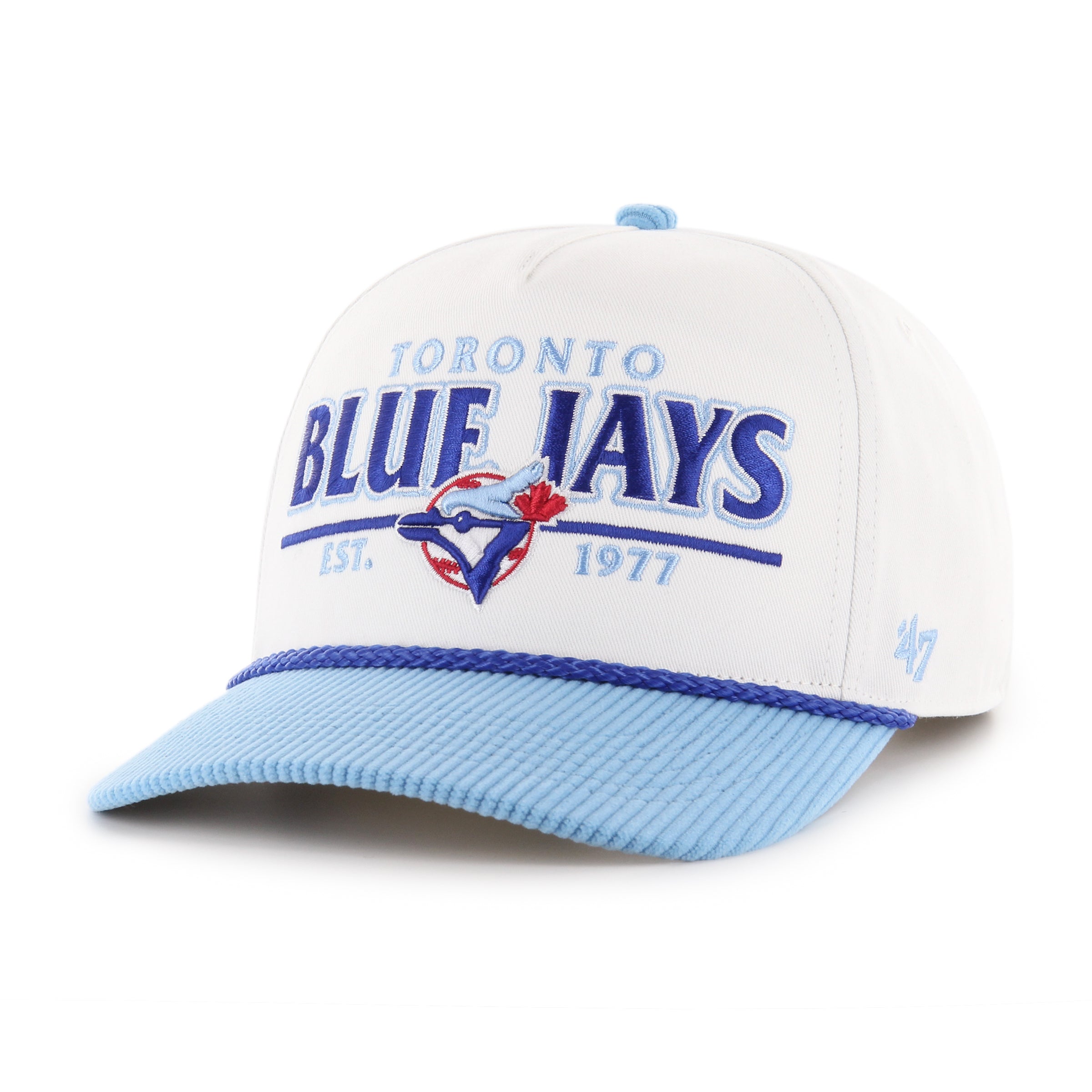 Casquette à visière ajustable avec logo 1977 en corde rustique blanche de la marque MLB 47 pour homme des Blue Jays de Toronto