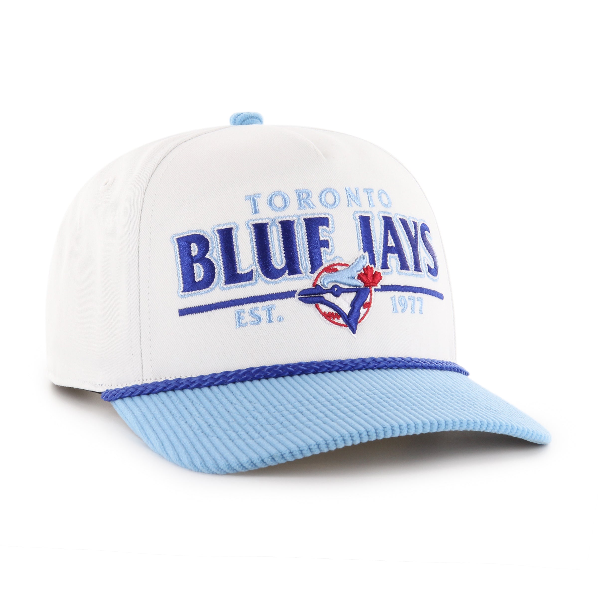 Casquette à visière ajustable avec logo 1977 en corde rustique blanche de la marque MLB 47 pour homme des Blue Jays de Toronto