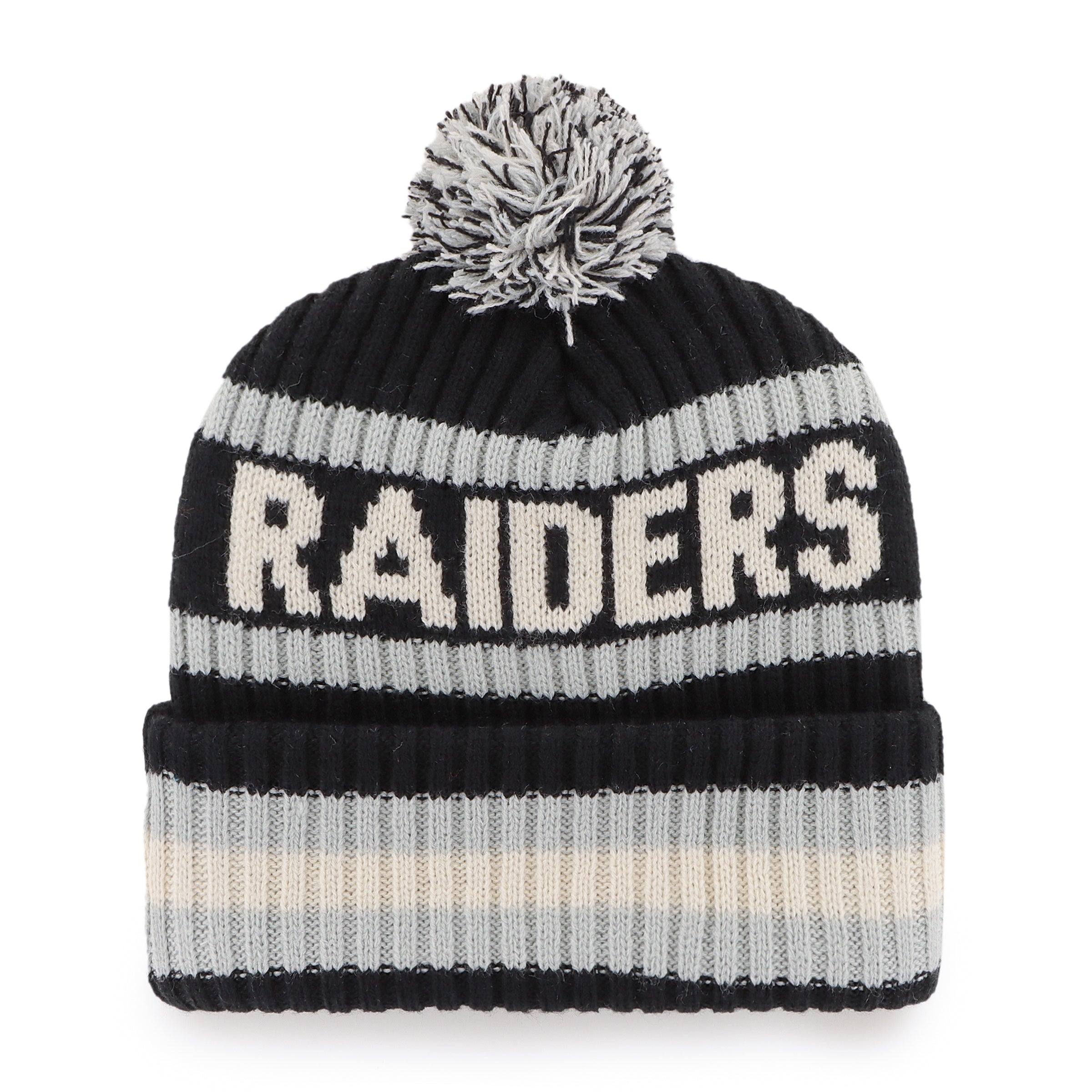 Las Vegas Raiders NFL 47 Brand Men's Black/Grey Bering Cuff Pom Knit