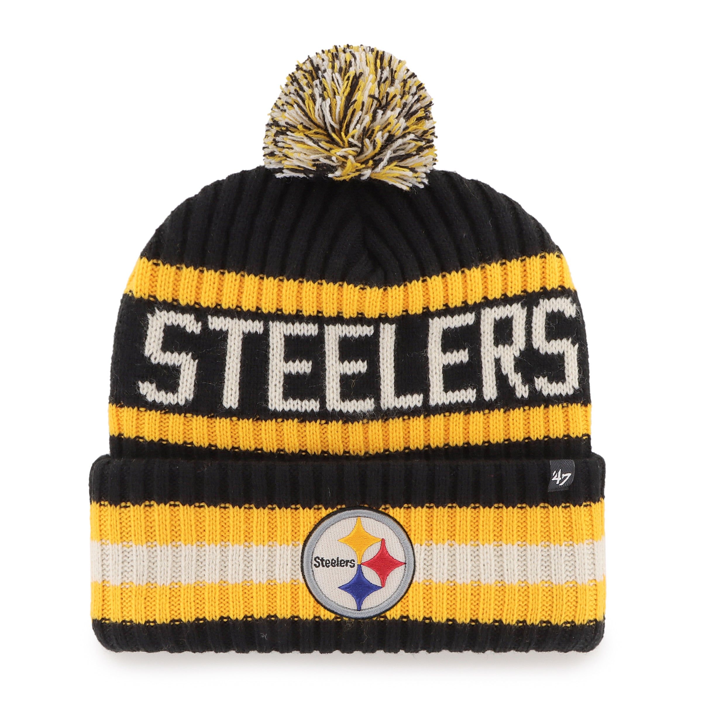 Bonnet en tricot à pompon Bering noir/jaune pour homme des Pittsburgh Steelers NFL 47 Brand