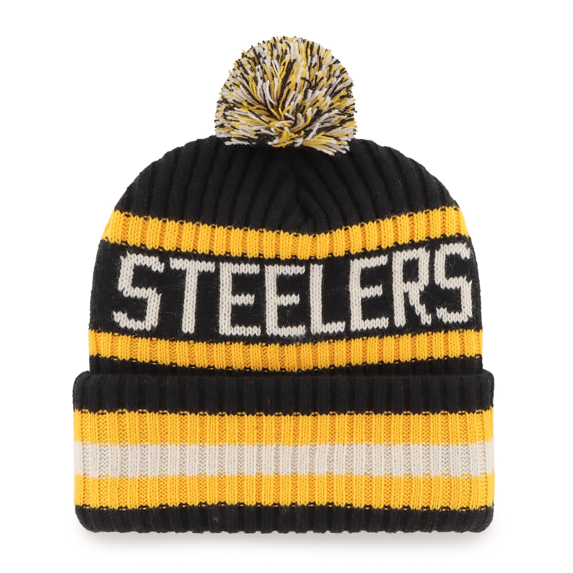 Pittsburgh Steelers NFL 47 Brand Men's Black/Yellow Bering Cuff Pom Knit
