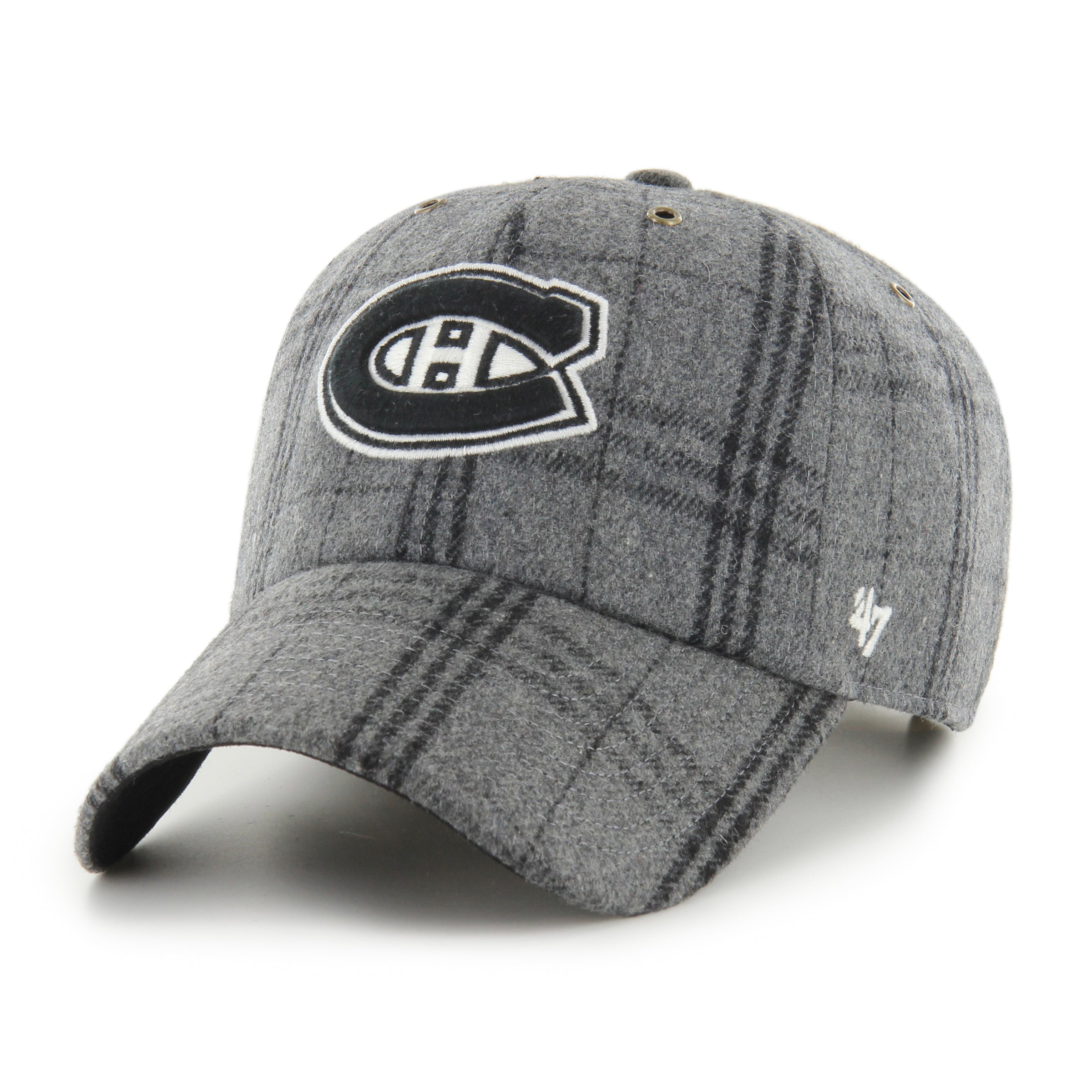 Montreal Canadiens NHL 47 Brand Men's Grey Black Plaid Windowpane Clean Up Adjustable Hat