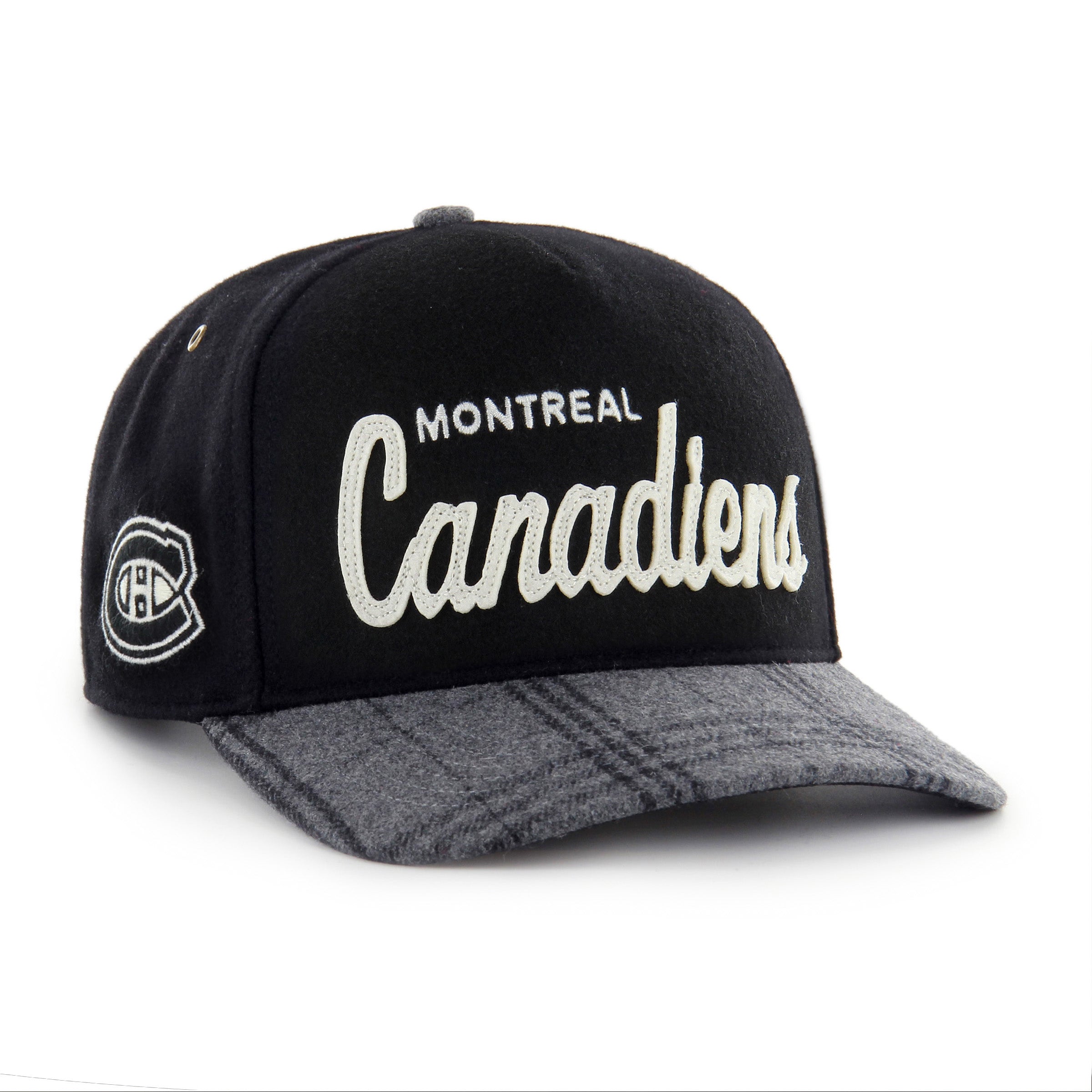 Montreal Canadiens NHL 47 Brand Men's Black Windowpane Plaid Hitch Snapback Hat