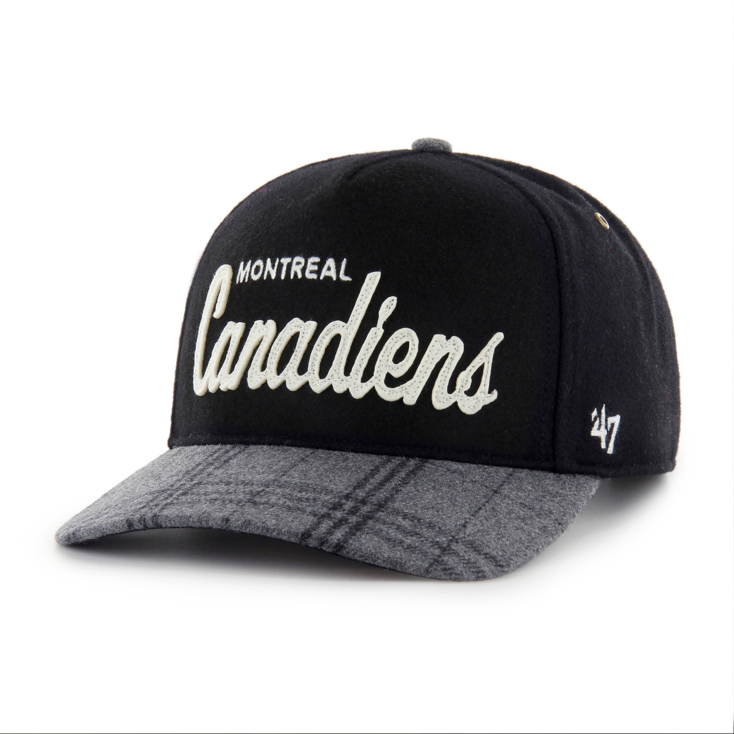 Montreal Canadiens NHL 47 Brand Men's Black Windowpane Plaid Hitch Snapback Hat