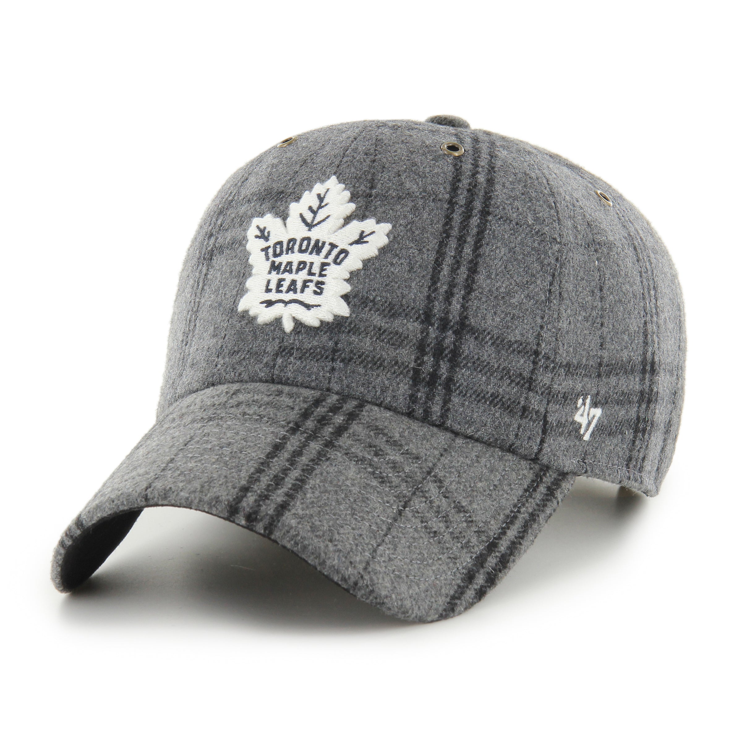 Toronto Maple Leafs NHL 47 Brand Men's Grey Black Plaid Windowpane Clean Up Adjustable Hat