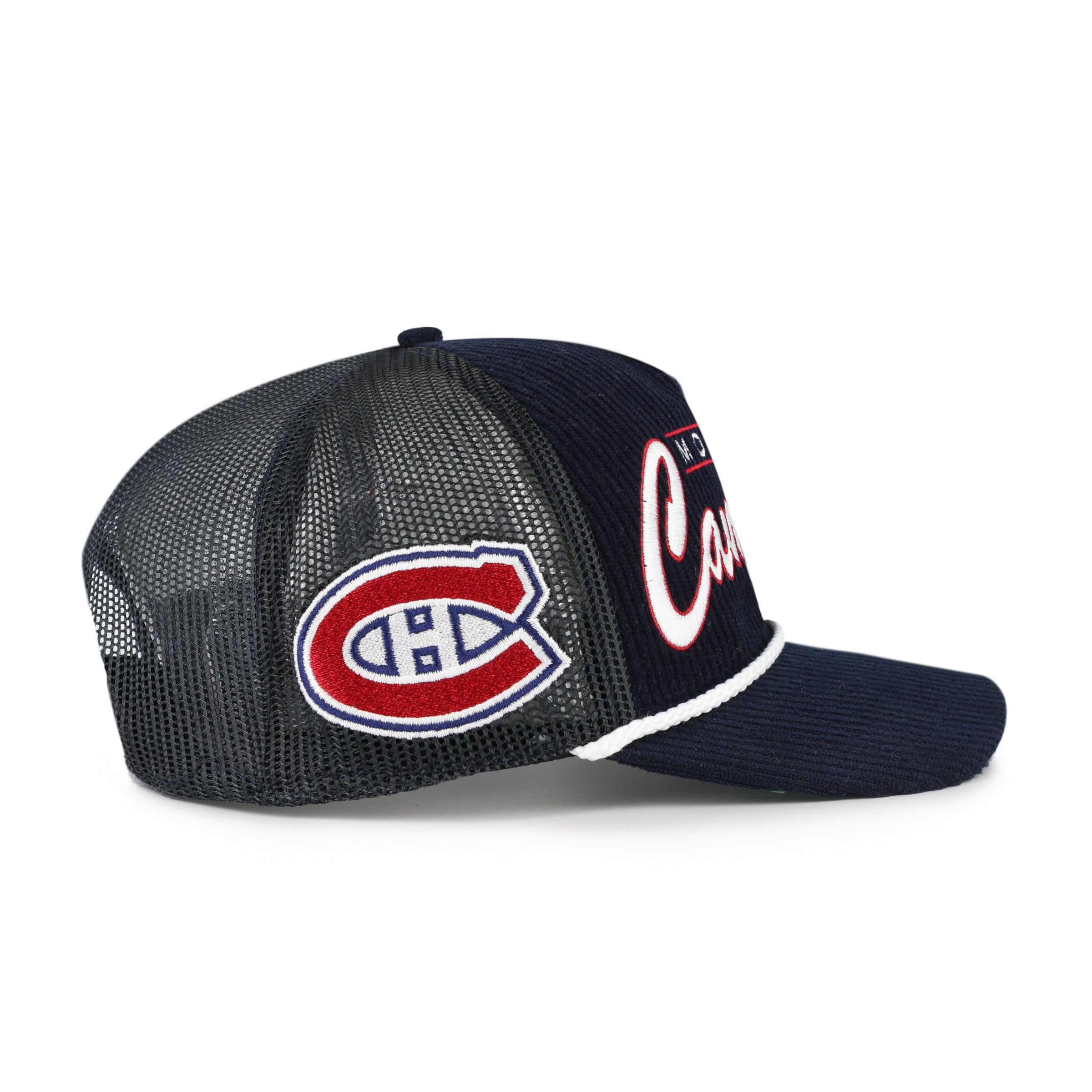 Casquette Snapback à double empiècements en mesh, bleu marine, pour homme, de la marque 47 Brand, des Canadiens de Montréal de la LNH.