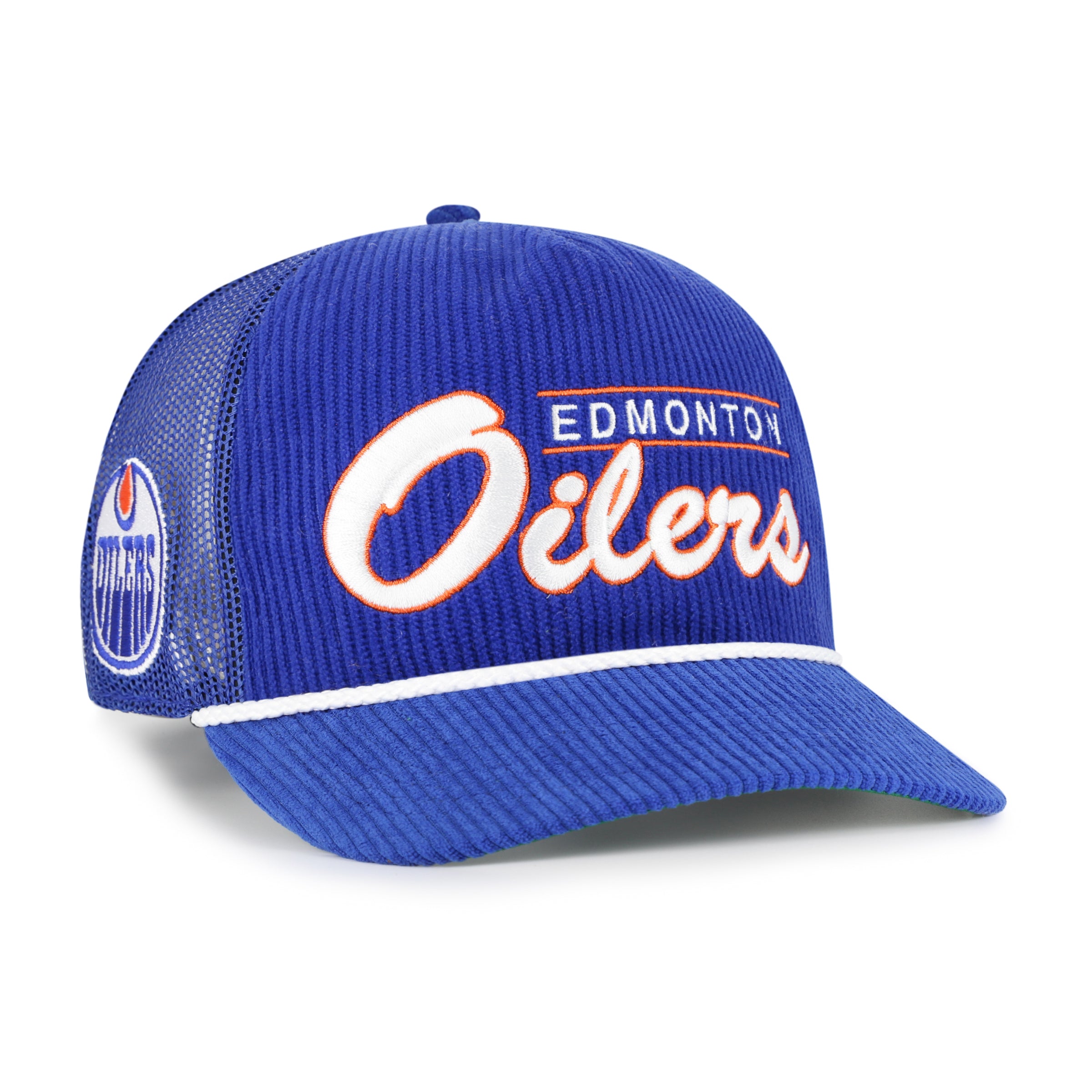 Edmonton Oilers NHL 47 Brand Men's Royal Double Header Mesh Hitch Snapback