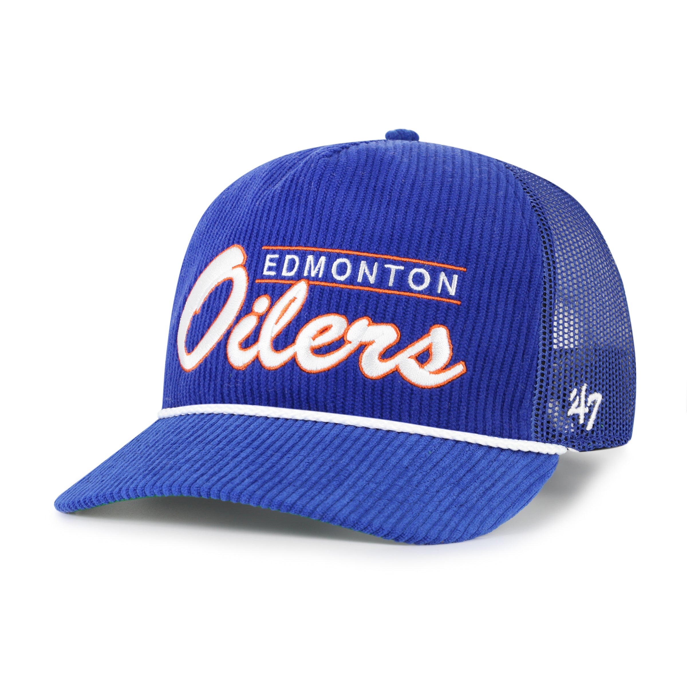 Edmonton Oilers NHL 47 Brand Men's Royal Double Header Mesh Hitch Snapback