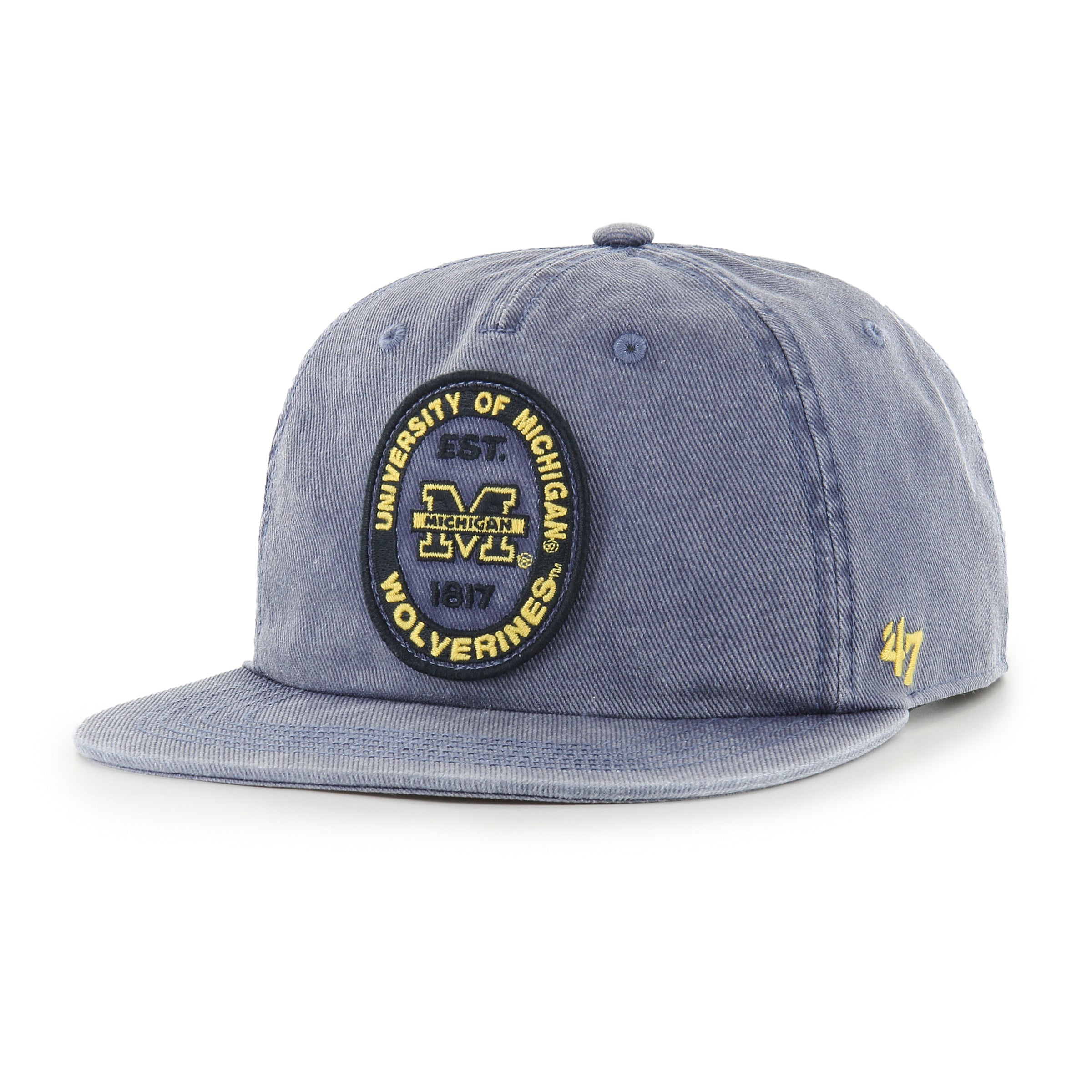 Casquette snapback Capitaine pour homme Michigan Wolverines NCAA 47 Brand, bleu marine, motif bottes.