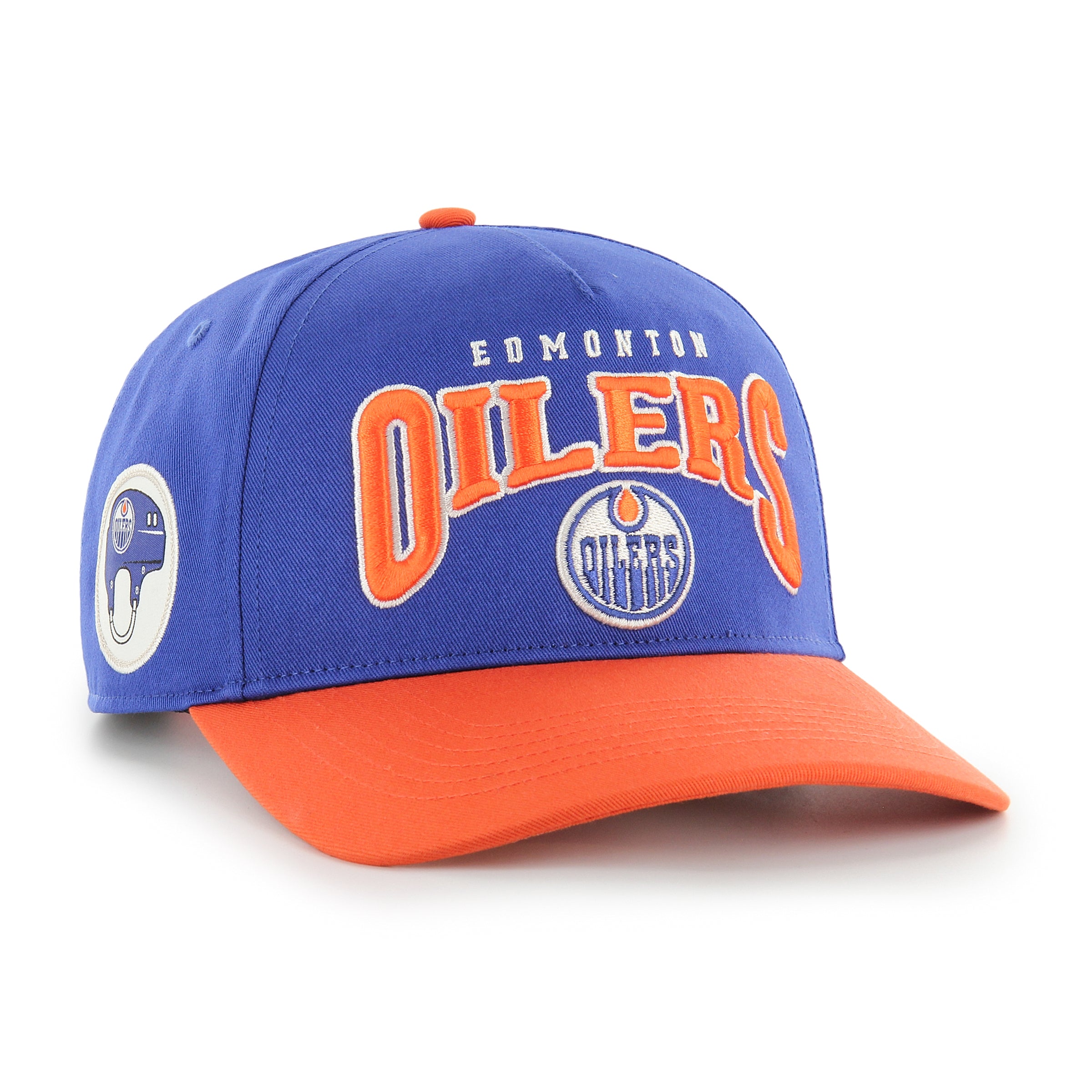 Casquette de chantier Edmonton Oilers NHL 47 Brand pour homme, bleu royal/orange, style snapback.
