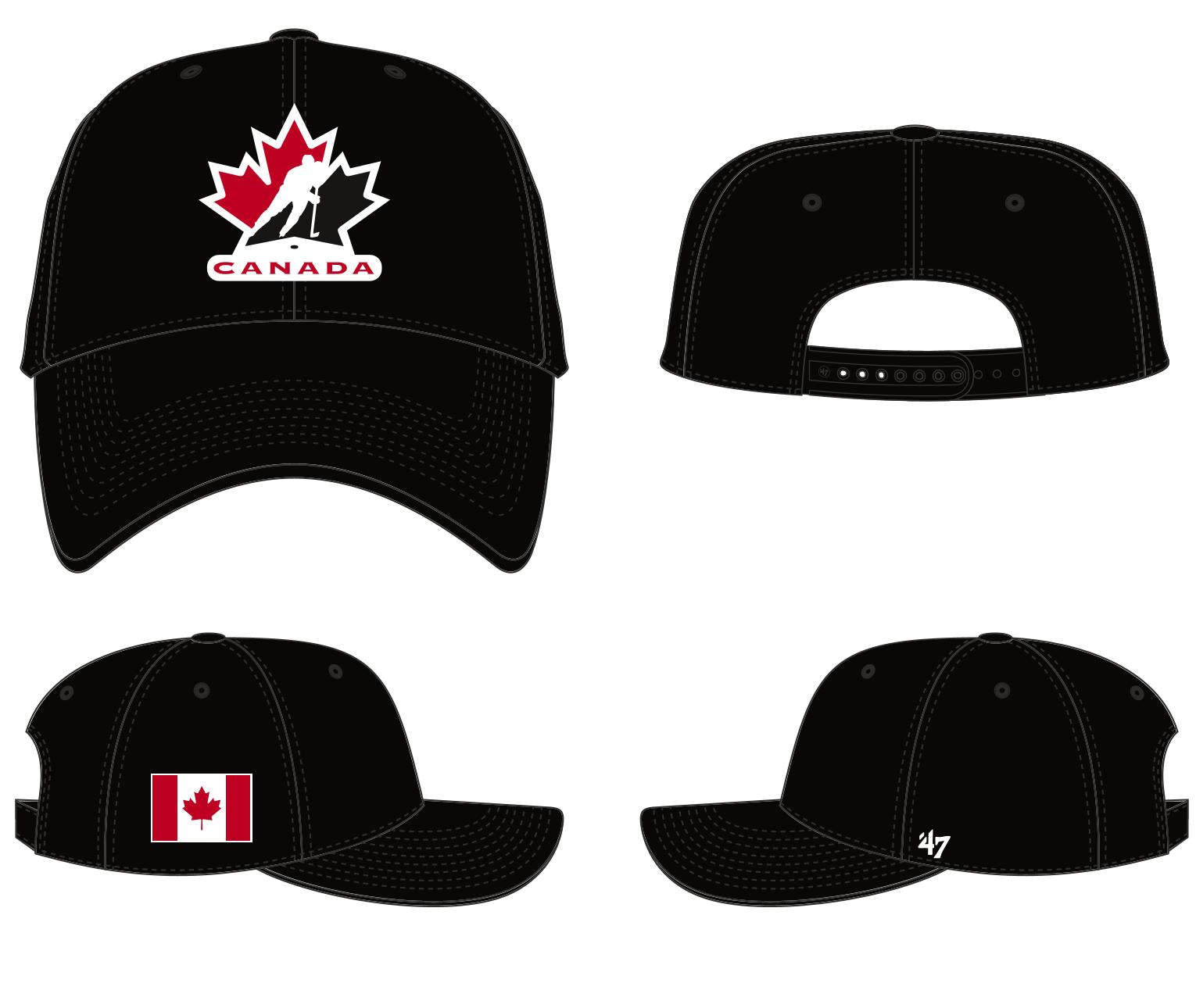 Hockey Canada IIHF 47 Brand Men's Black Sure Shot MVP Snapback Hat
