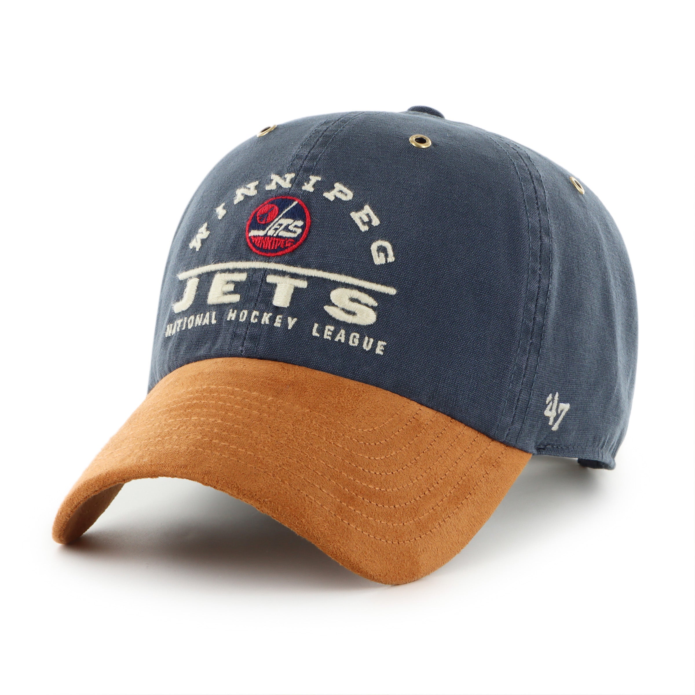 Casquette ajustable Winnipeg Jets NHL 47 Brand Windham en daim bleu marine, modèle Clean Up.