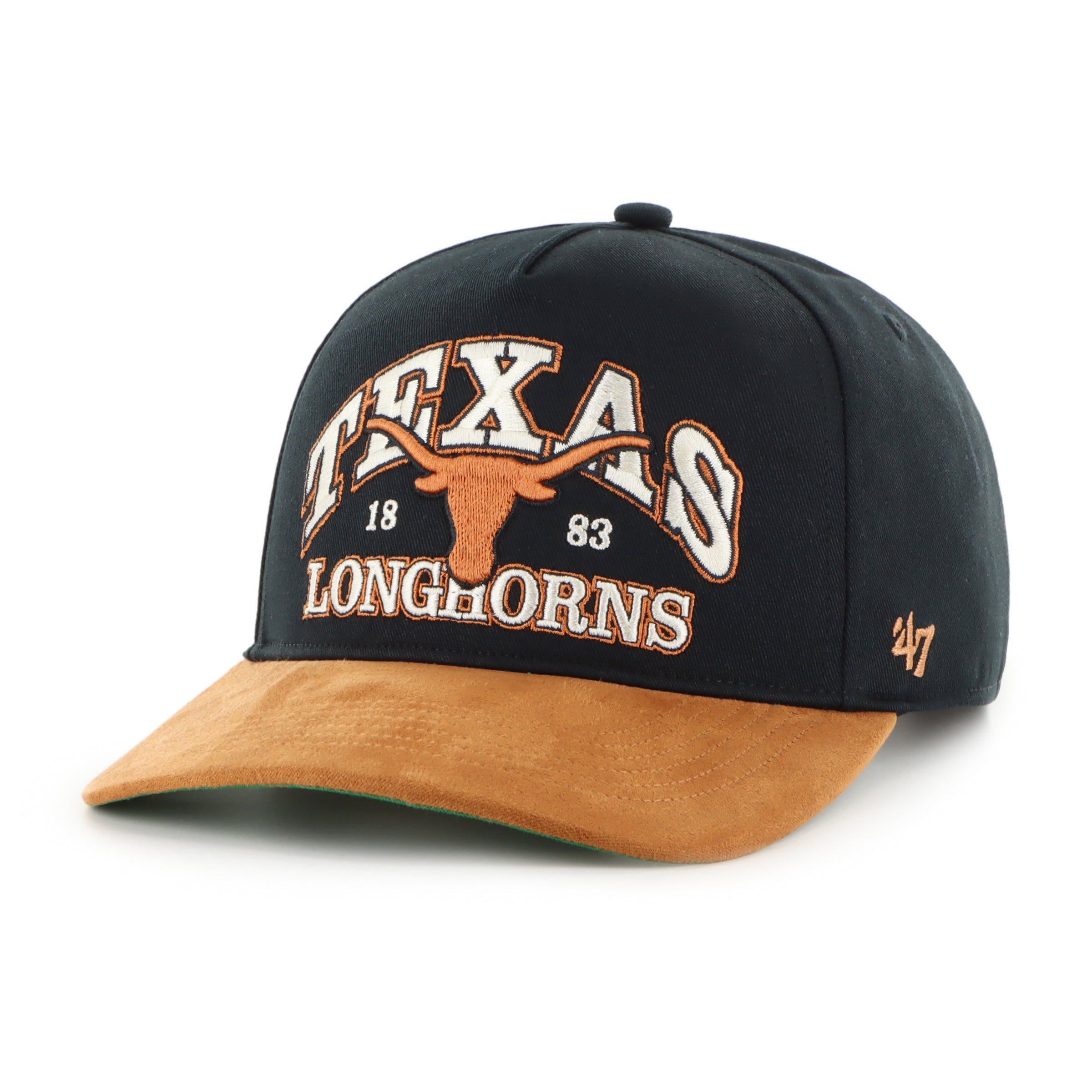 Casquette snapback Texas Longhorns NCAA 47 Brand pour homme, noire, en daim Break Wood.