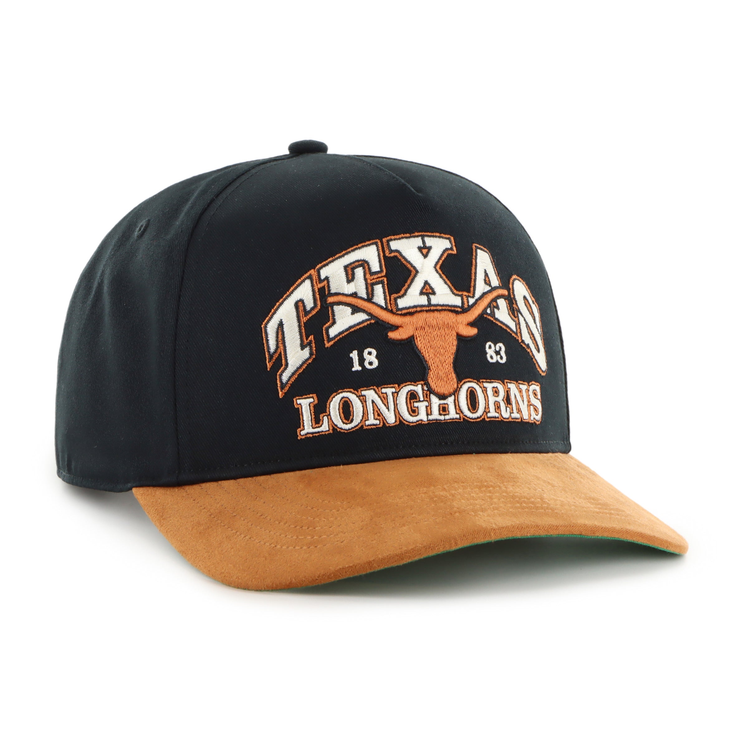 Casquette snapback Texas Longhorns NCAA 47 Brand pour homme, noire, en daim Break Wood.