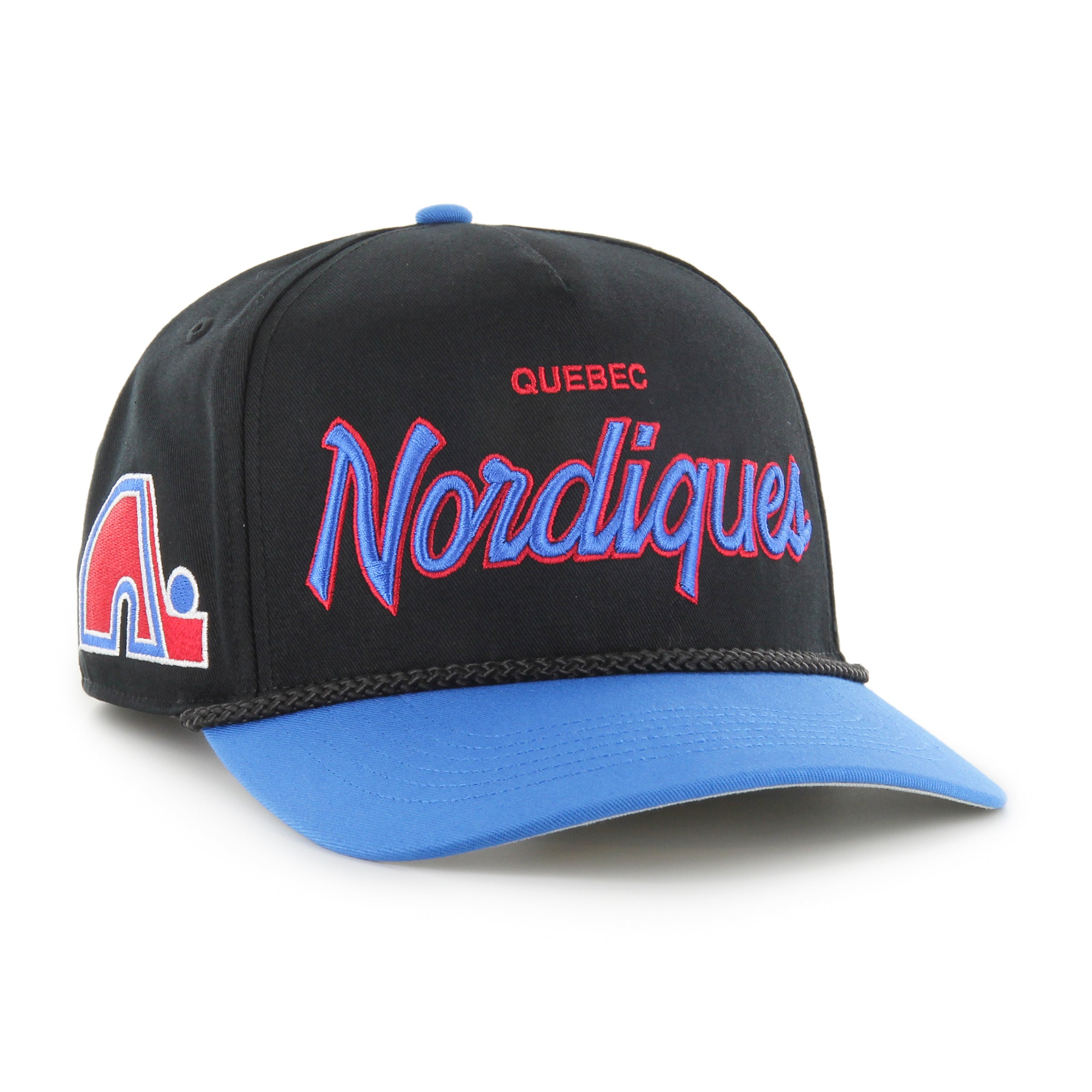 Quebec Nordiques NHL 47 Brand Men's Black Crosstown Script Rope Hitch Adjustable Hat