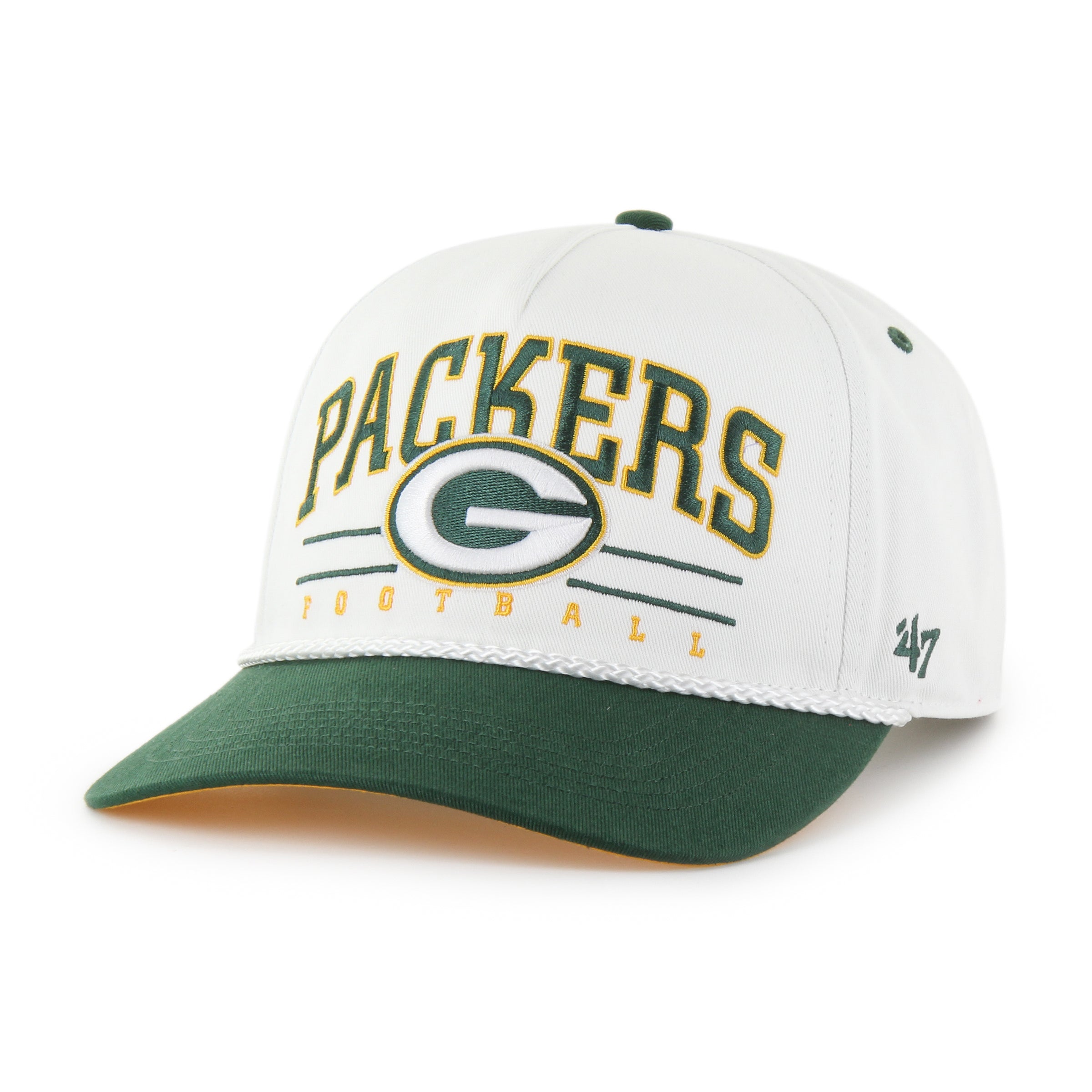 Green Bay Packers NFL 47 Brand Men's White Roscoe Rope Two Tone Hitch Snapback Hat