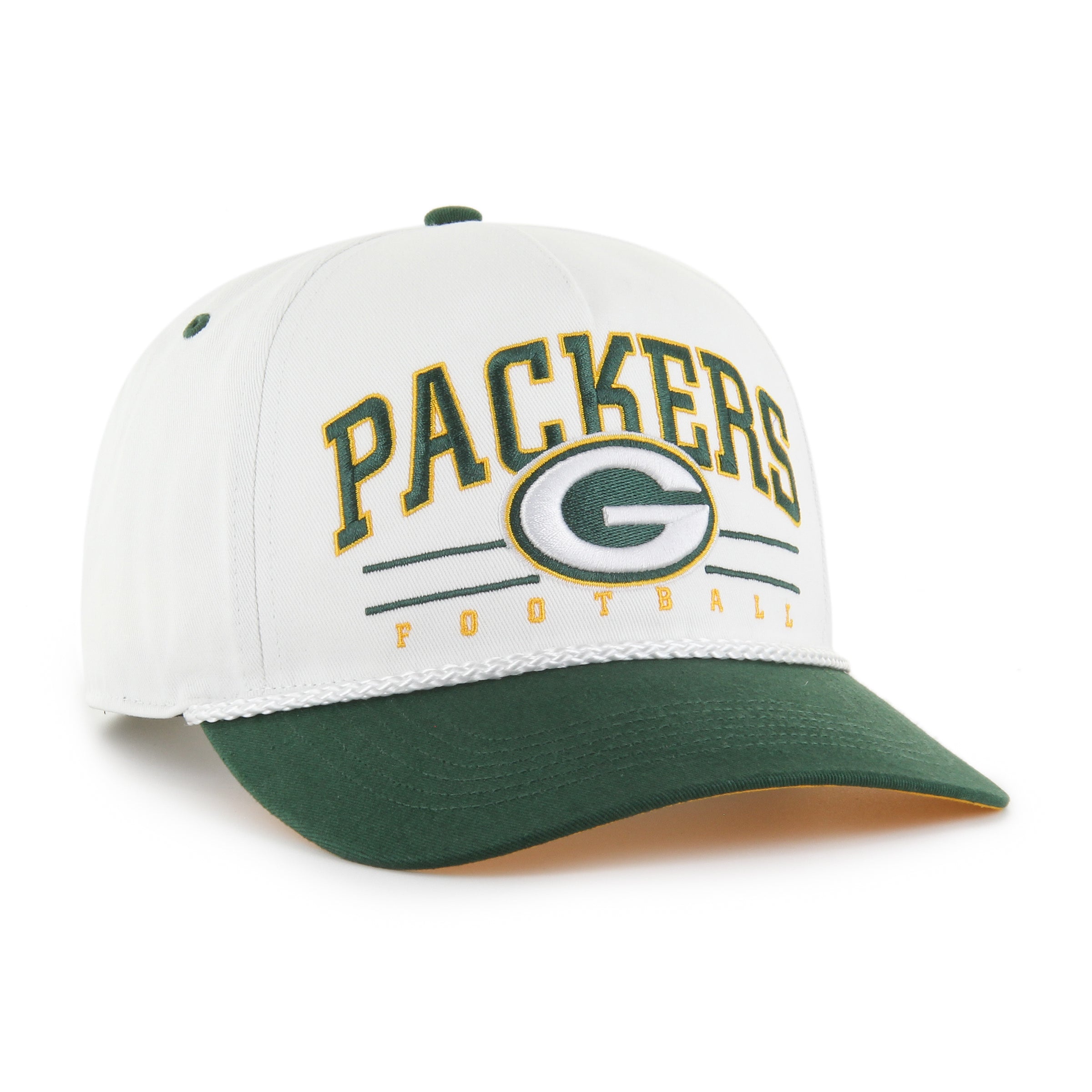 Green Bay Packers NFL 47 Brand Men's White Roscoe Rope Two Tone Hitch Snapback Hat