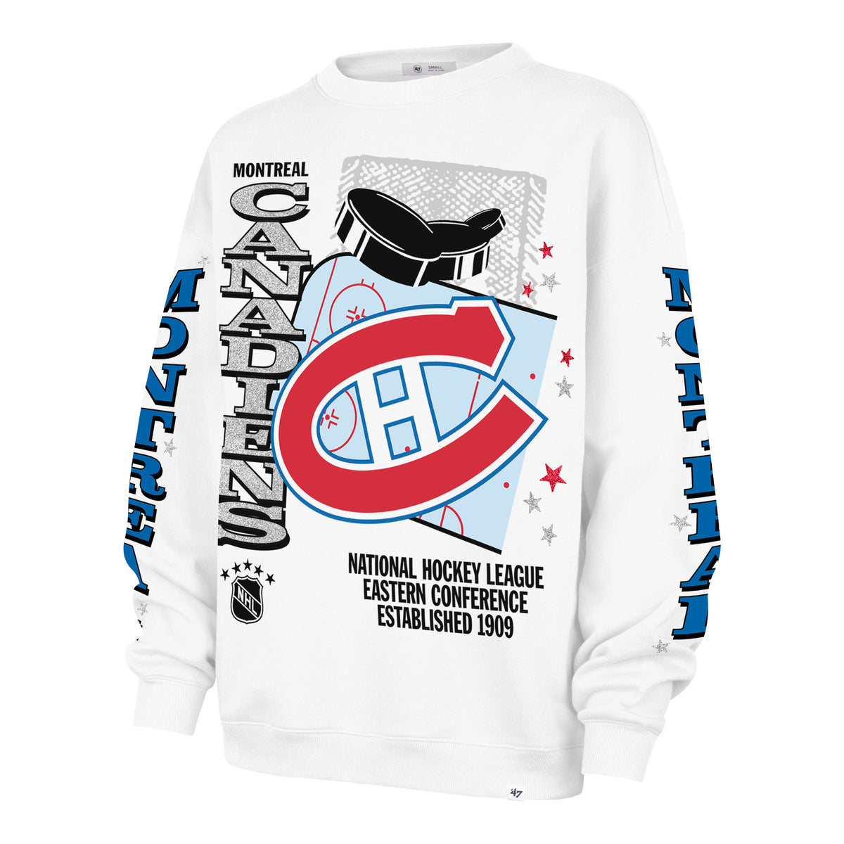 Montreal Canadiens NHL 47 Brand Women's White Thunderous Oversized Crew Sweater