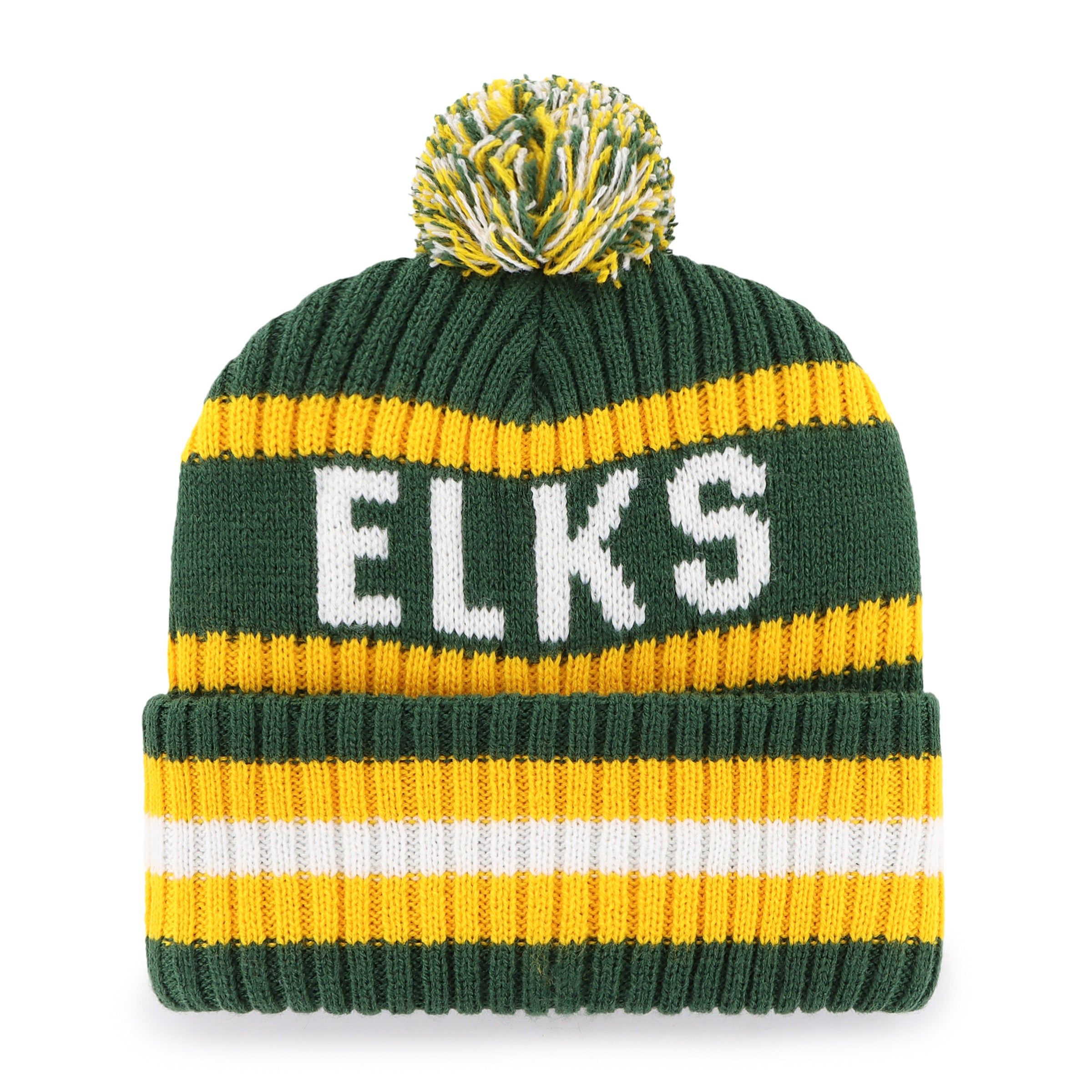 Edmonton Elks CFL 47 Brand Men's Green/Yellow Bering Cuff Pom Knit