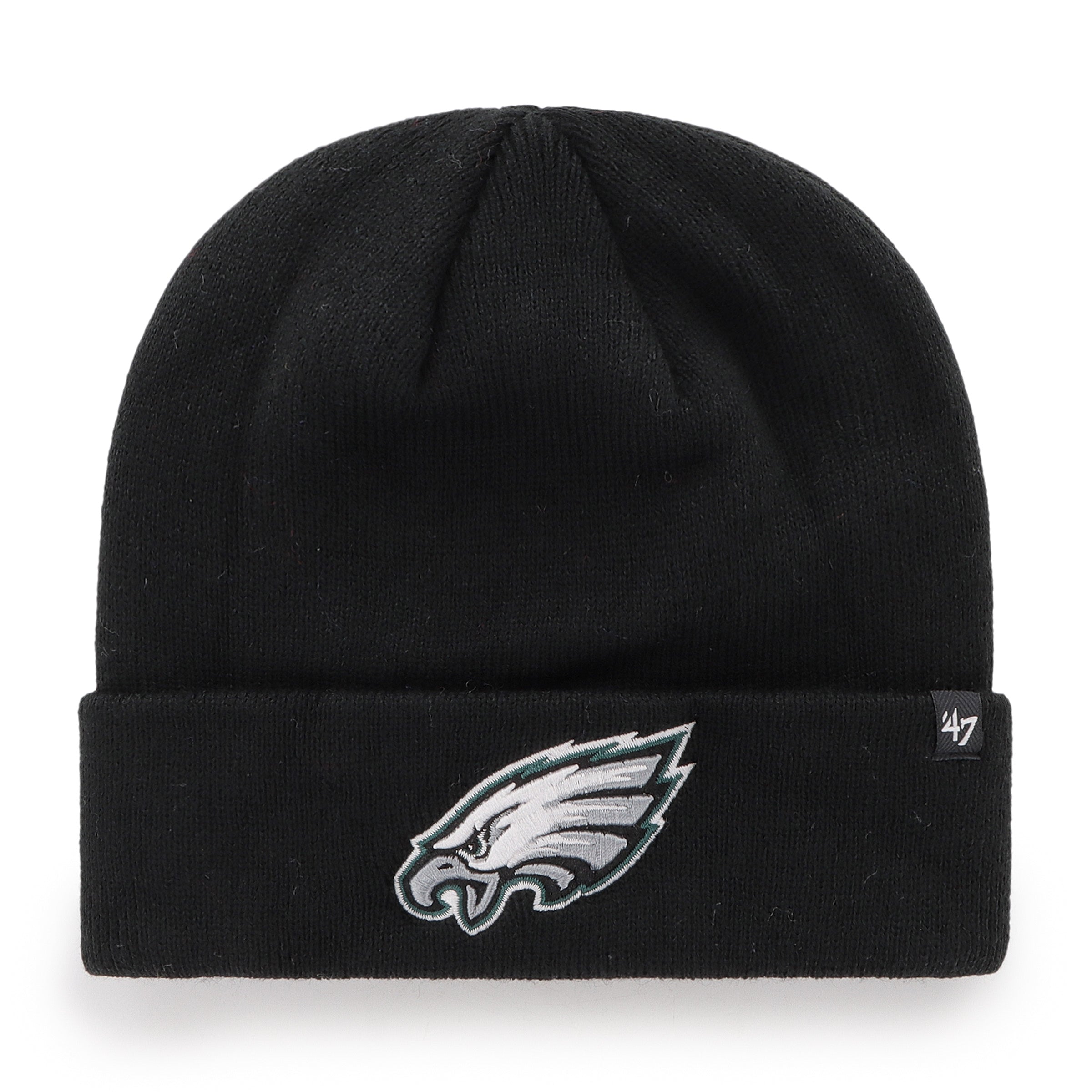 Bonnet tricoté à revers surélevé noir pour homme de la marque NFL 47 des Philadelphia Eagles