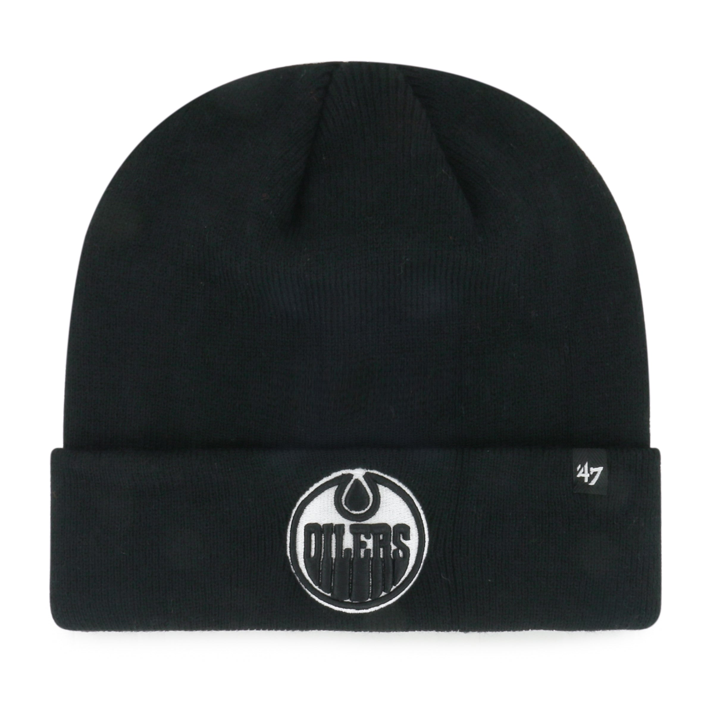Bonnet en tricot à revers surélevé noir Attitude pour homme de la marque NHL 47 des Oilers d'Edmonton