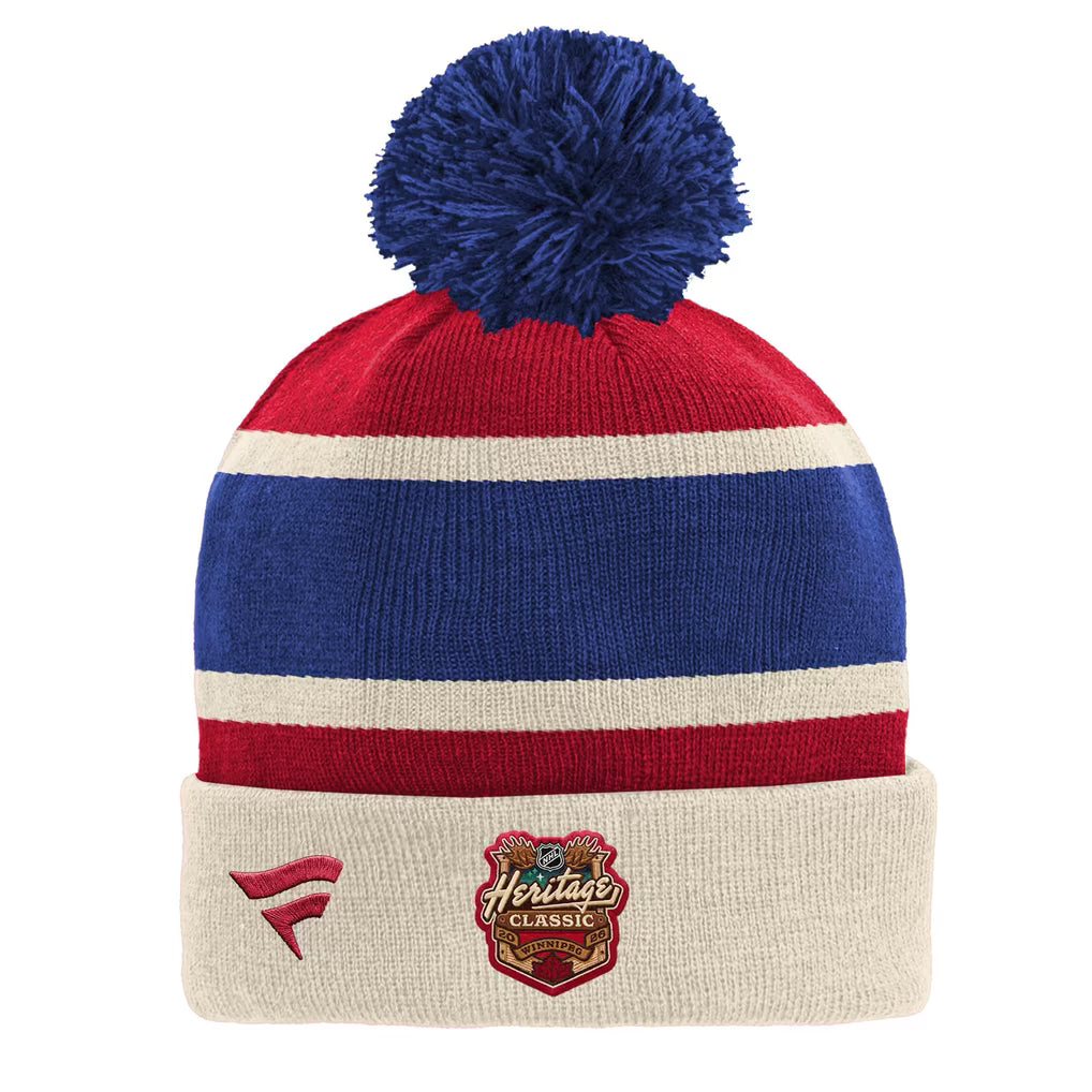 Montreal Canadiens NHL Fanatics Branded Youth Cream 2026 Heritage Classic Cuff Pom Knit Hat