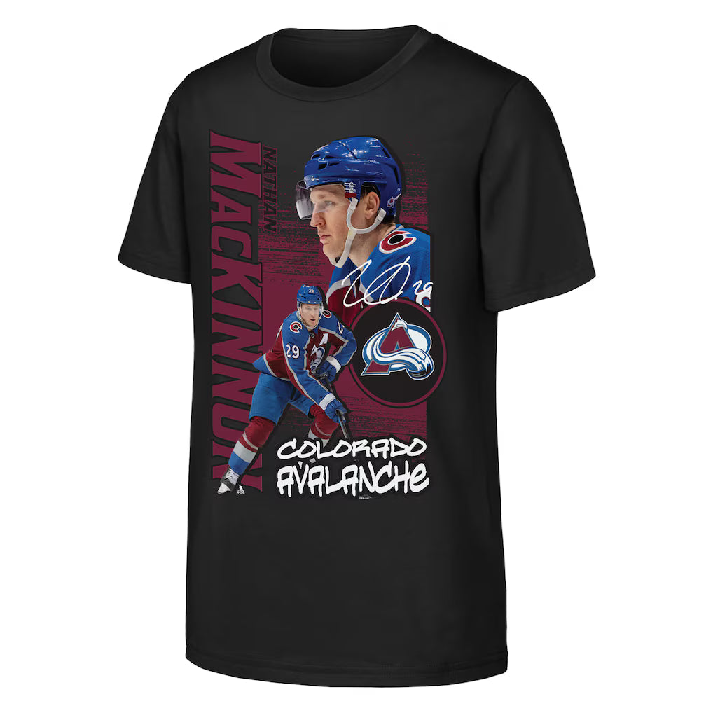 T-shirt noir pour jeune joueur Nathan Mackinnon Colorado Avalanche NHL Outerstuff