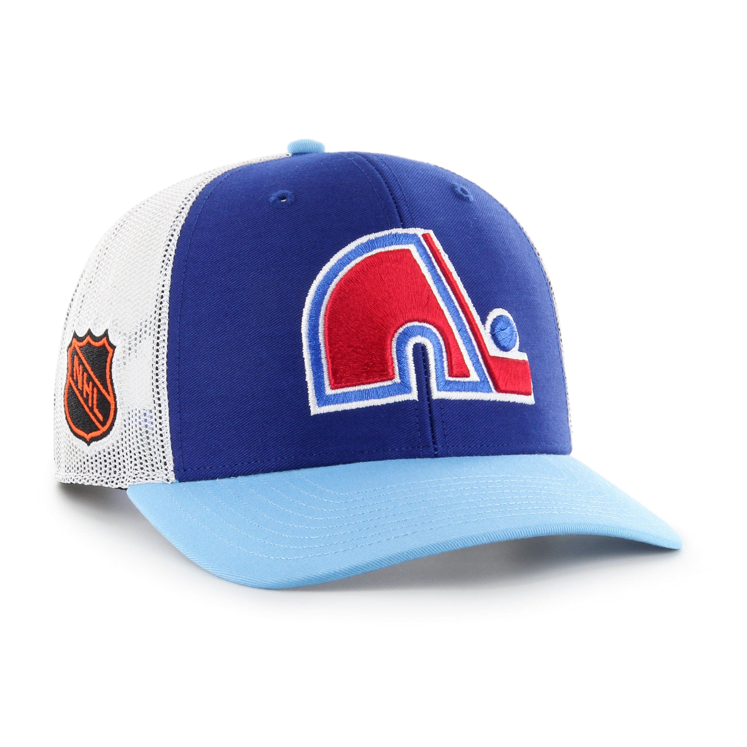 Quebec Nordiques NHL 47 Brand Men's Royal Blue/Light Blue Side Note Trucker Snapback